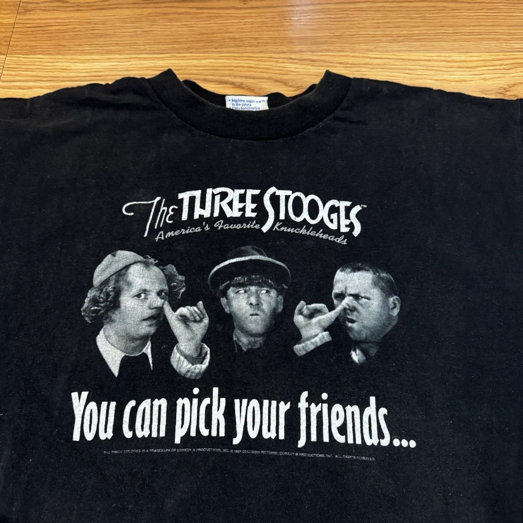 Vintage VINTAGE AllSport Shirt XL Black 90s Three Stooges Pick Your Friends Short Sleeve Crew Neck Movie Funny 90s Mens T-Shirt Size US XL / EU 56 / 4 - 2 Thumbnail