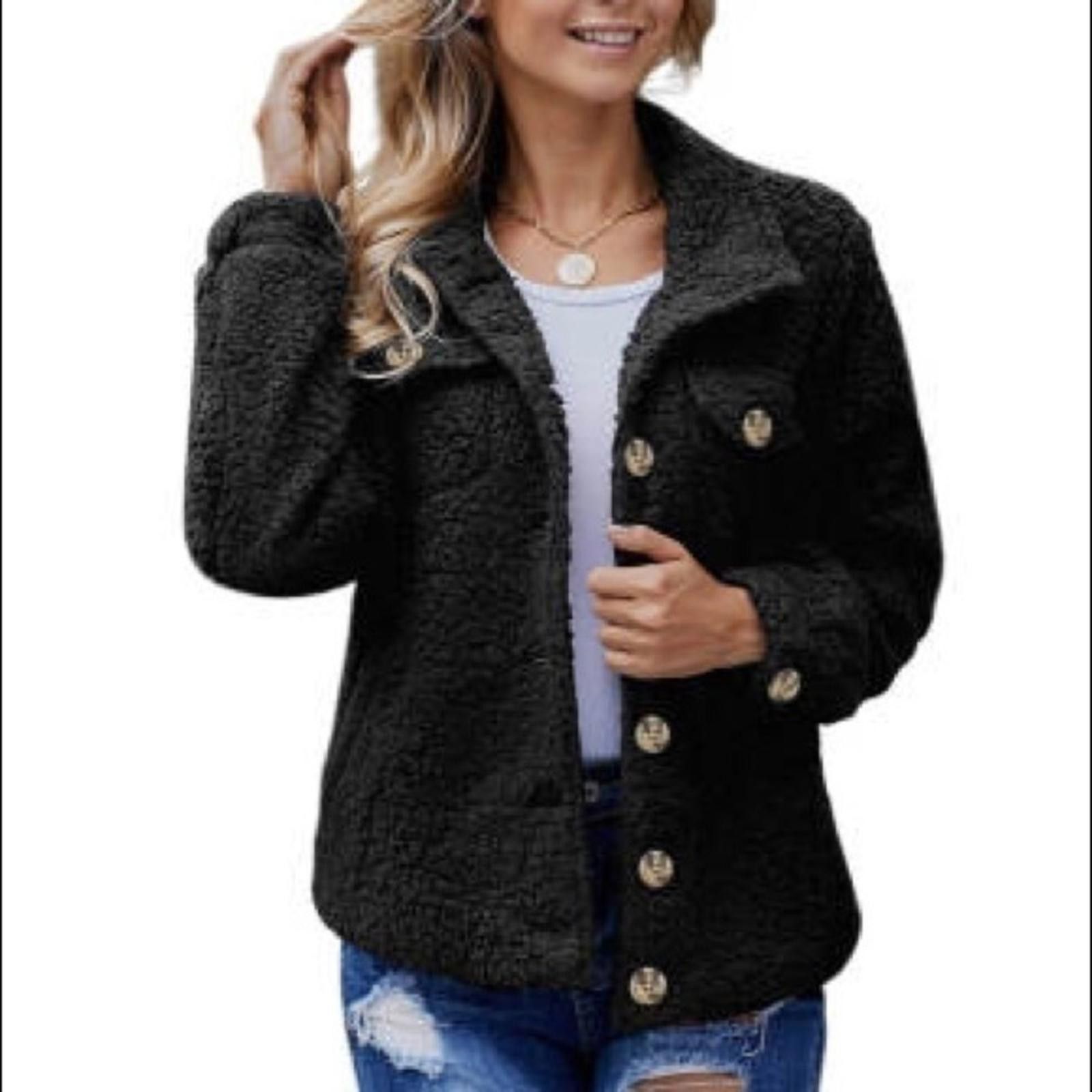 Designer Black Fleece Light Weight Teddy Bear Jacket NWT​​​​​​​​ Size L / US 10 / IT 46 - 3 Thumbnail