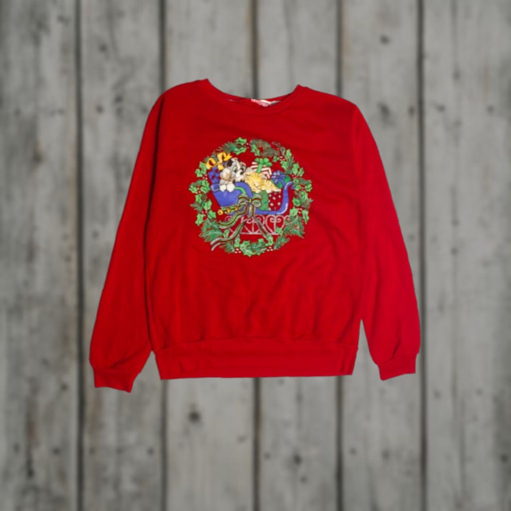Vintage VINTAGE Red Ugly Christmas Sweatshirt Small Red Womens? Mens? (Multisize) Size S / US 4 / IT 40 - 1 Thumbnail