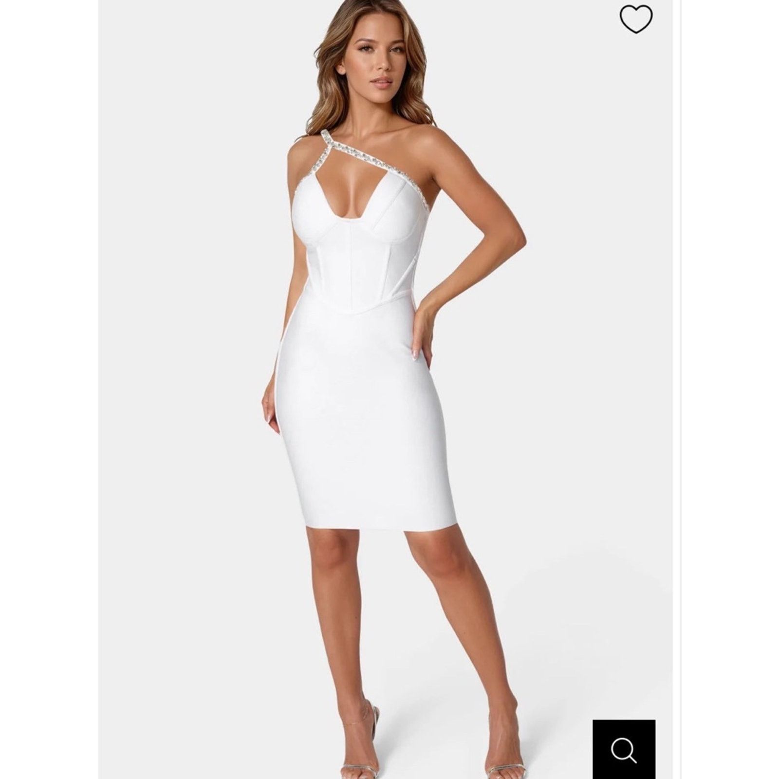 Bebe Bebe White One-Shoulder Rhinestone-Trim Bodycon Dress size S Size S / US 4 / IT 40 - 1 Thumbnail