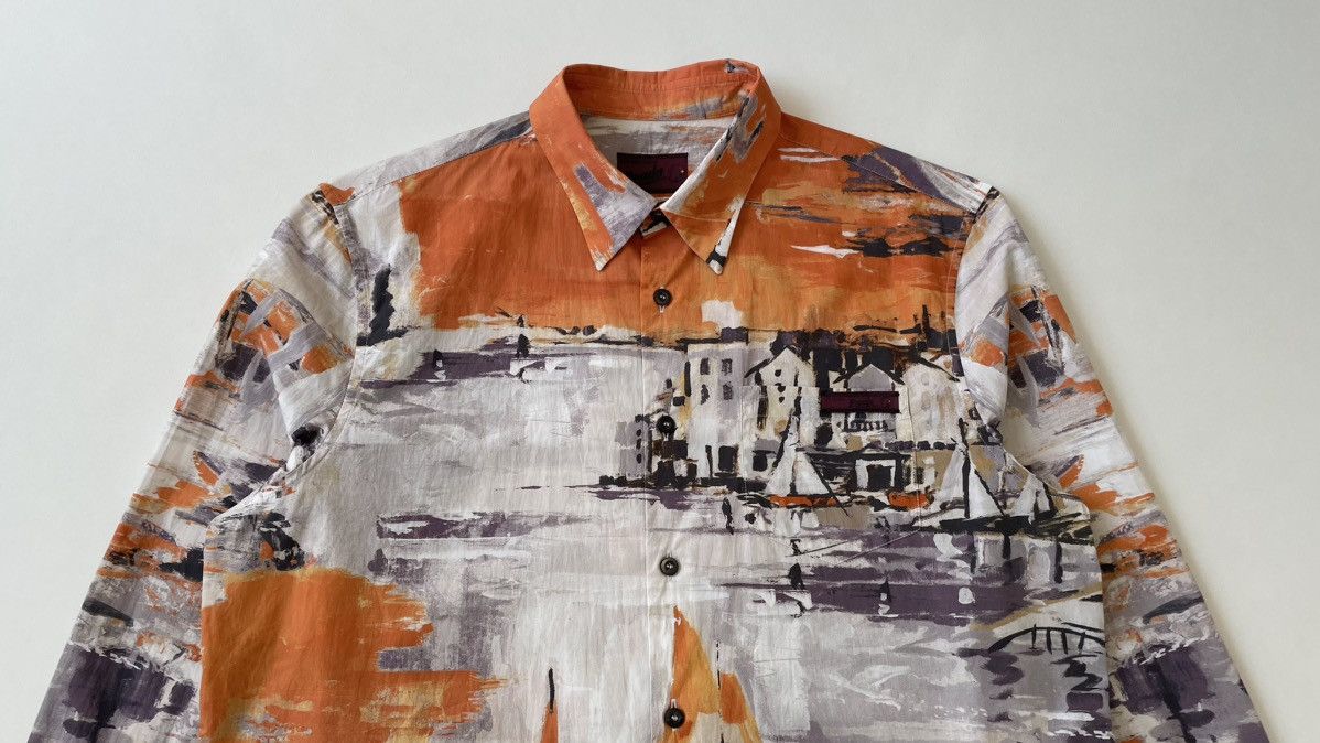 Prada A/W 17 Orange ‘Village’ Print Cotton Shirt Size US M / EU 48-50 / 2 - 2 Thumbnail