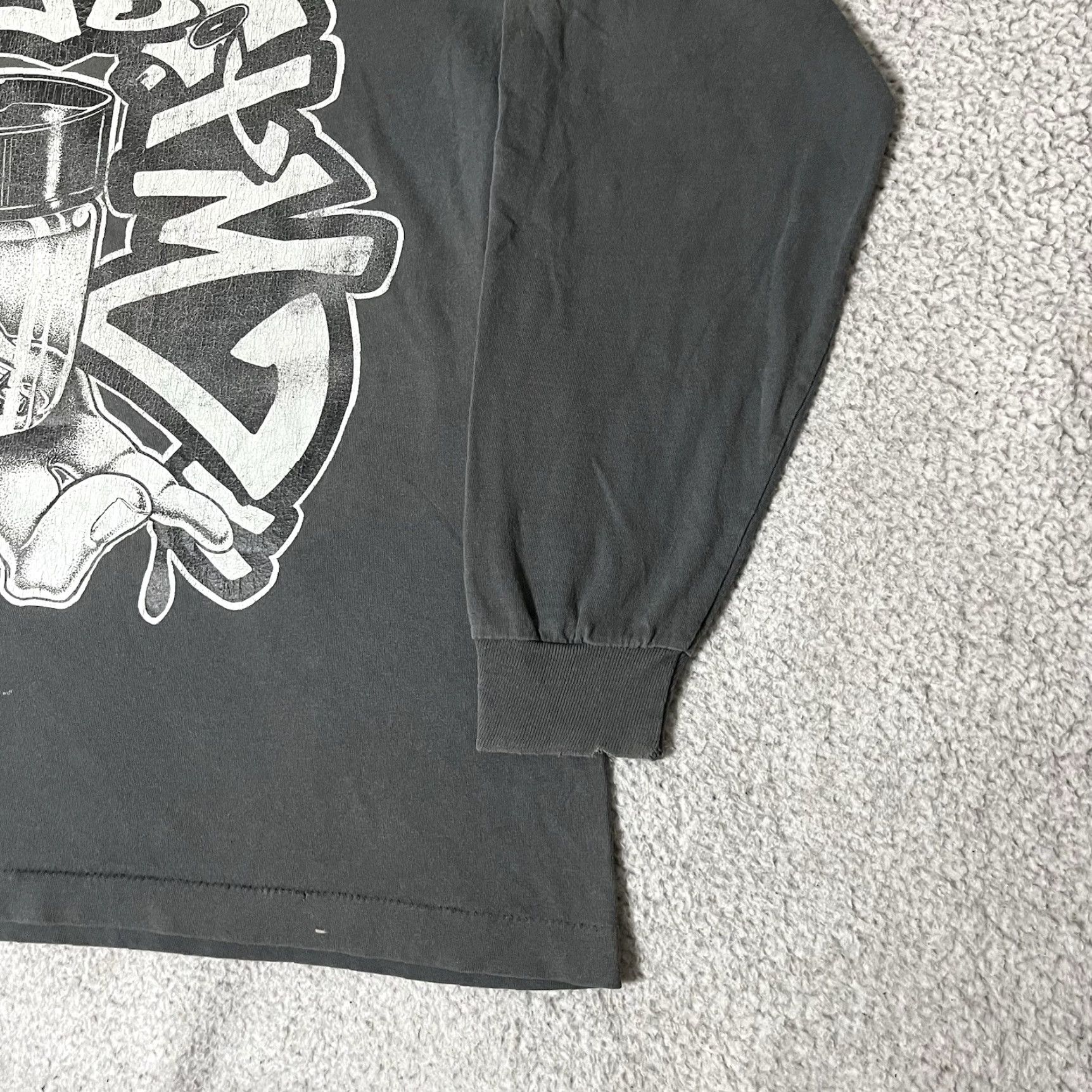 Vintage Top2Botm Shirt Men XL Graffiti PEACE SEVERE ZODIAK 90s Hip Hop USA VTG Gray Cotton Knit Crew Neck Graphic Print Long Sleeve Size US XL / EU 56 / 4 - 7 Thumbnail