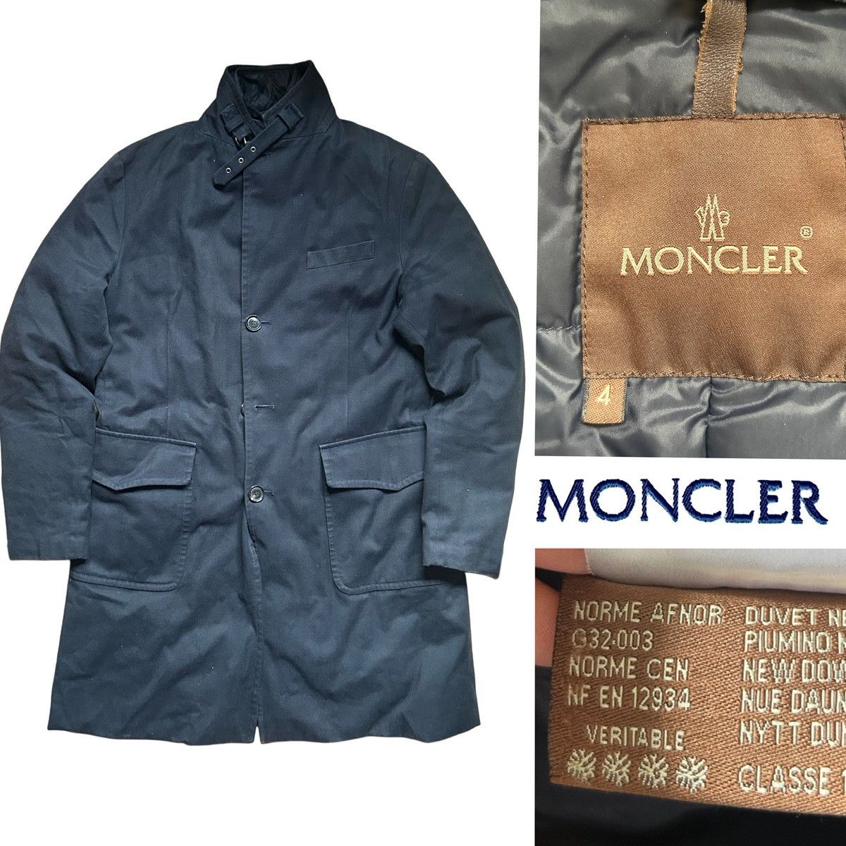 Moncler Vintage Moncler Brown Label Navy Trench Coat • Moto Collar • Size US L / EU 52-54 / 3 - 1 Preview