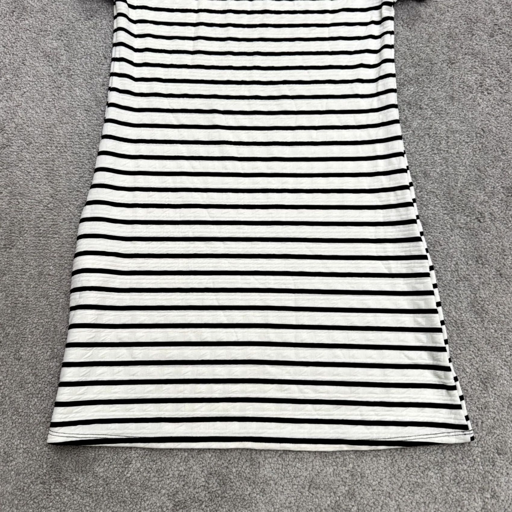 Denime Noble U Chambray Denim Shift Dress Womens Small Blue White Striped Short Sleeve Size 28" / US 6 / IT 42 - 4 Thumbnail