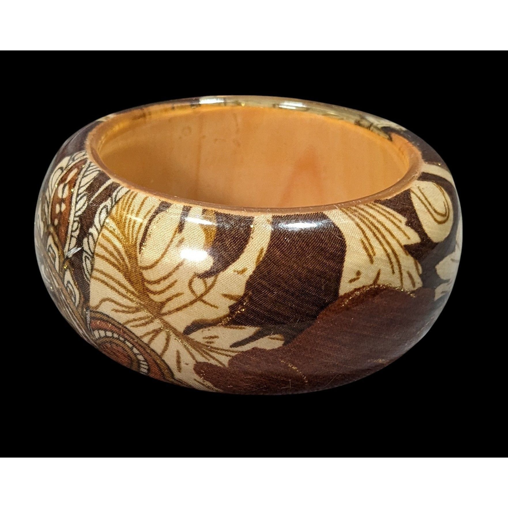 Other Vintage Floral Chunky Wood And Fabric Under Acrylic Bracelet Size ONE SIZE - 3 Thumbnail