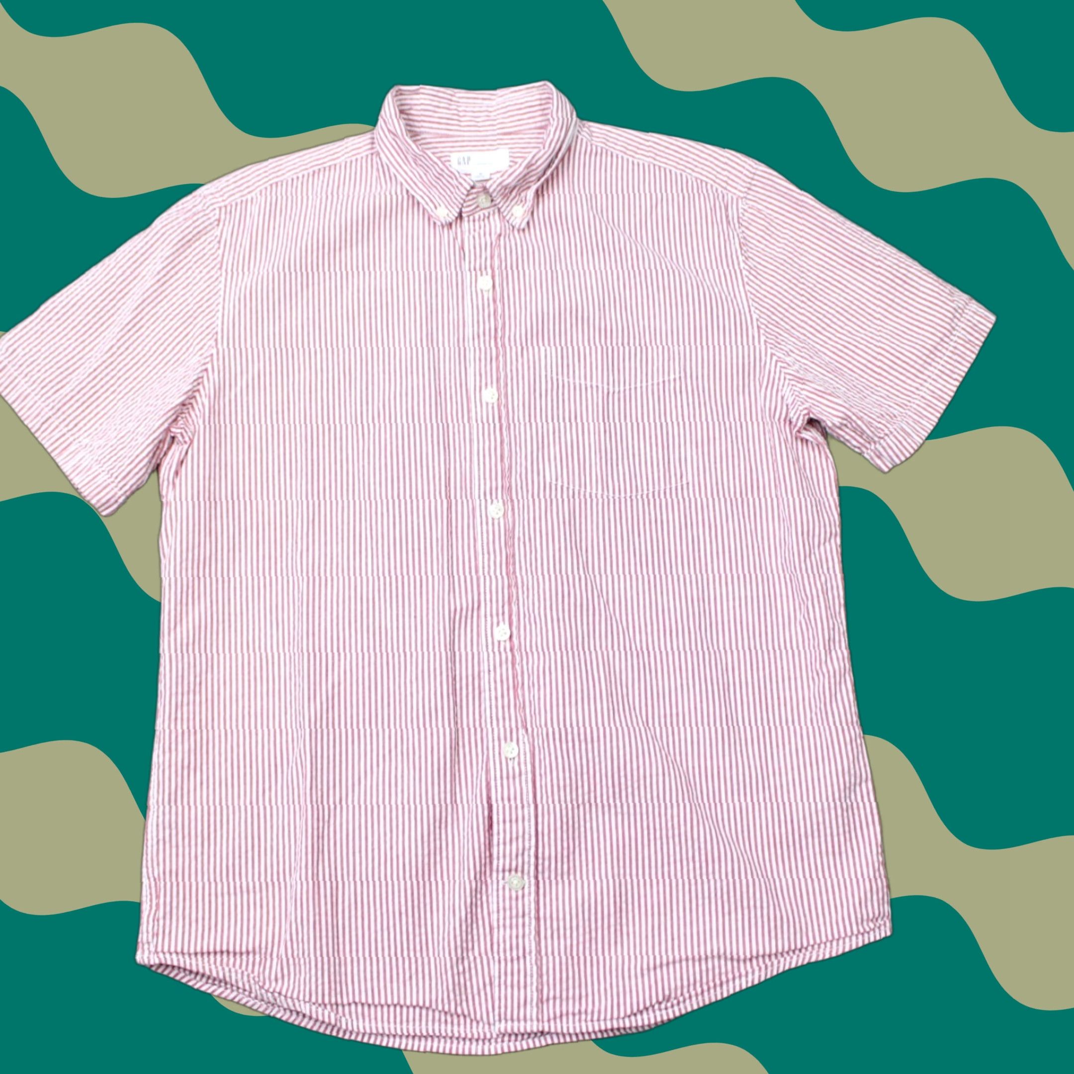 Gap GAP Shirt Mens Medium Red/White Striped Seersucker 100% Cotton Short Sleeve Size US M / EU 48-50 / 2 - 1 Thumbnail