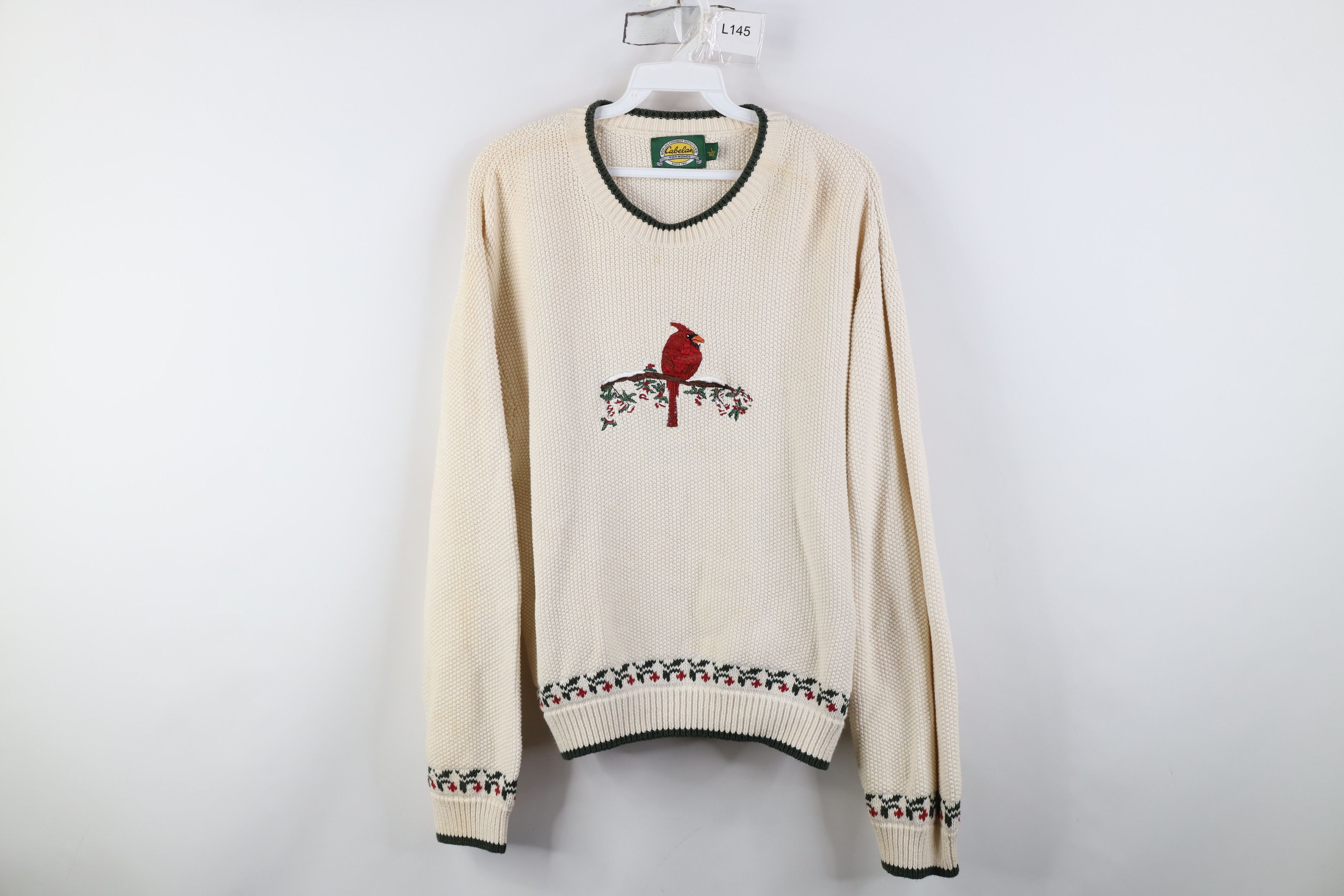 Cabelas Vintage 90s Cabelas Cardinal Bird Snow Crewneck Sweater Size L / US 10 / IT 46 - 1 Thumbnail