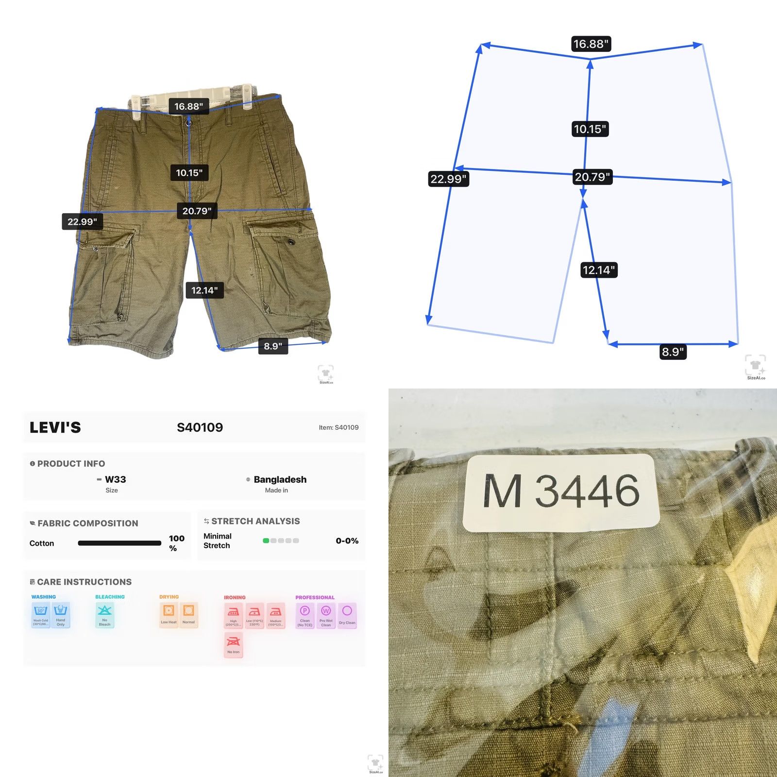 Levi's VINTAGE Levis S40196 Cargo Shorts Womens W33 Green Twill 100% Cotton Cargo Pockets Size 24" / US 00 / IT 34 - 9 Thumbnail