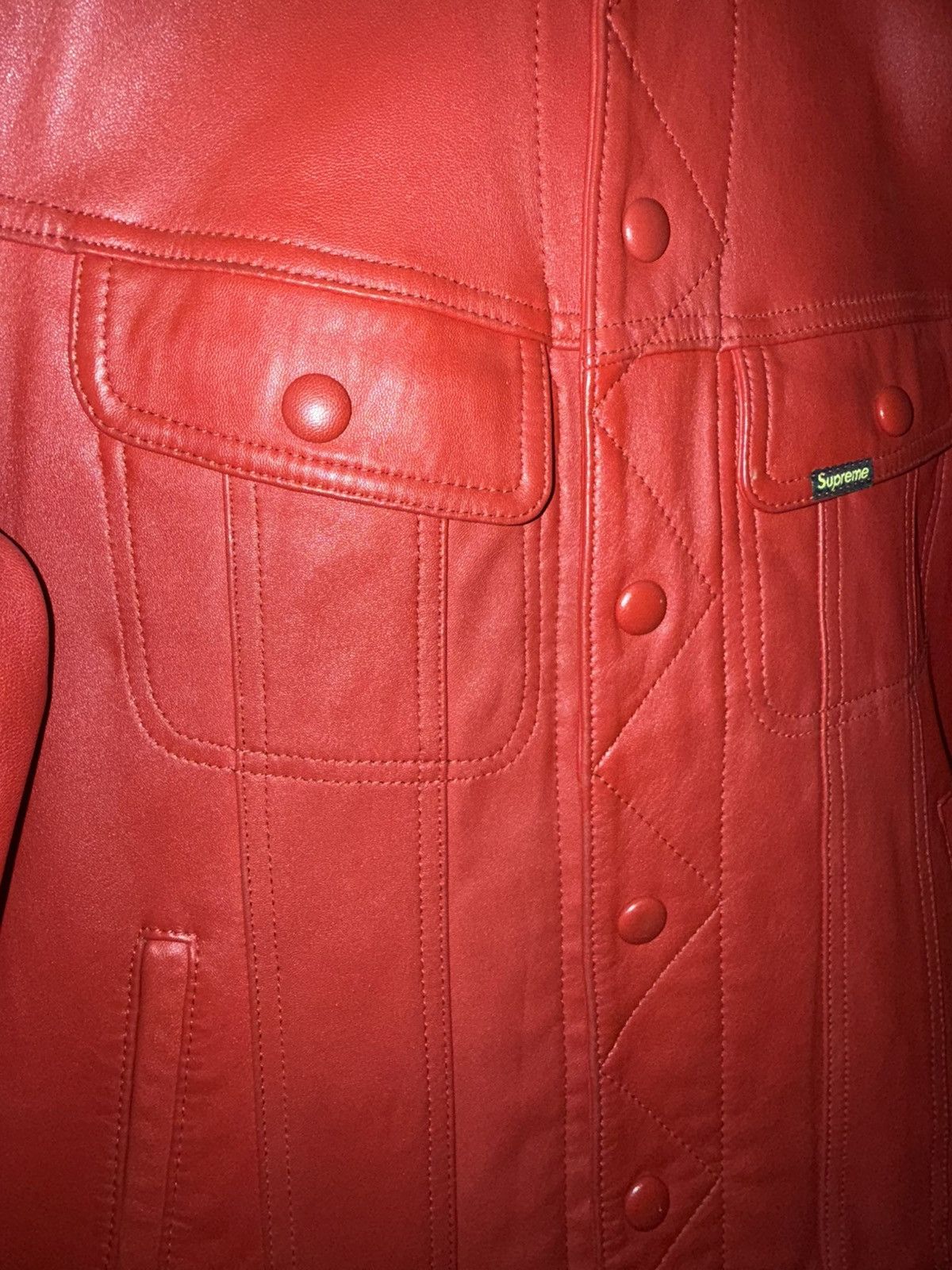 Supreme Supreme Red Leather Trucker Jacket Size US S / EU 44-46 / 1 - 4 Thumbnail