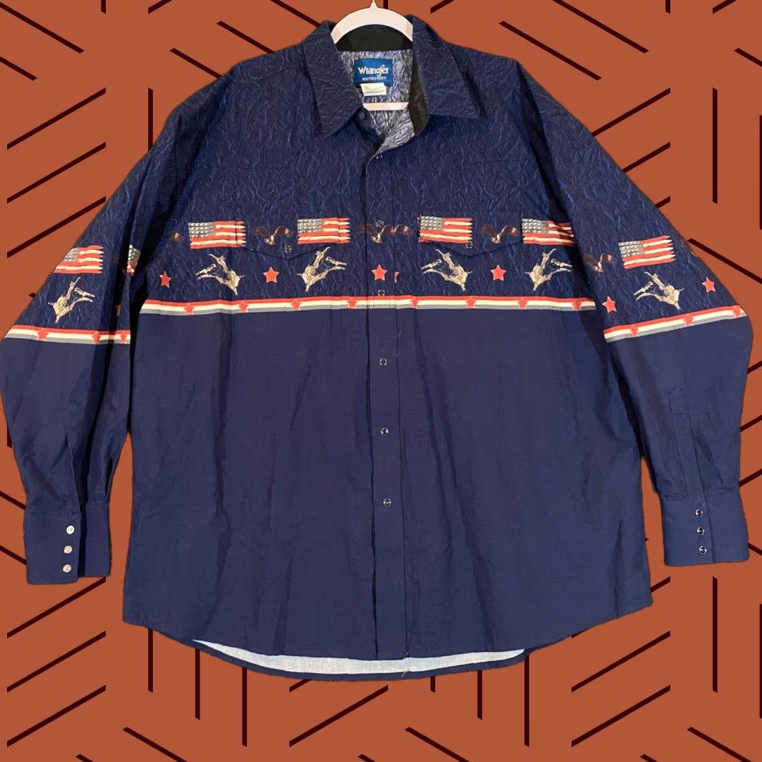 Wrangler VINTAGE Wrangler Shirt Mens 2XL Eagle USA Pearl Snap Up Cowboy Rodeo Western Size US XXL / EU 58 / 5 - 1 Thumbnail
