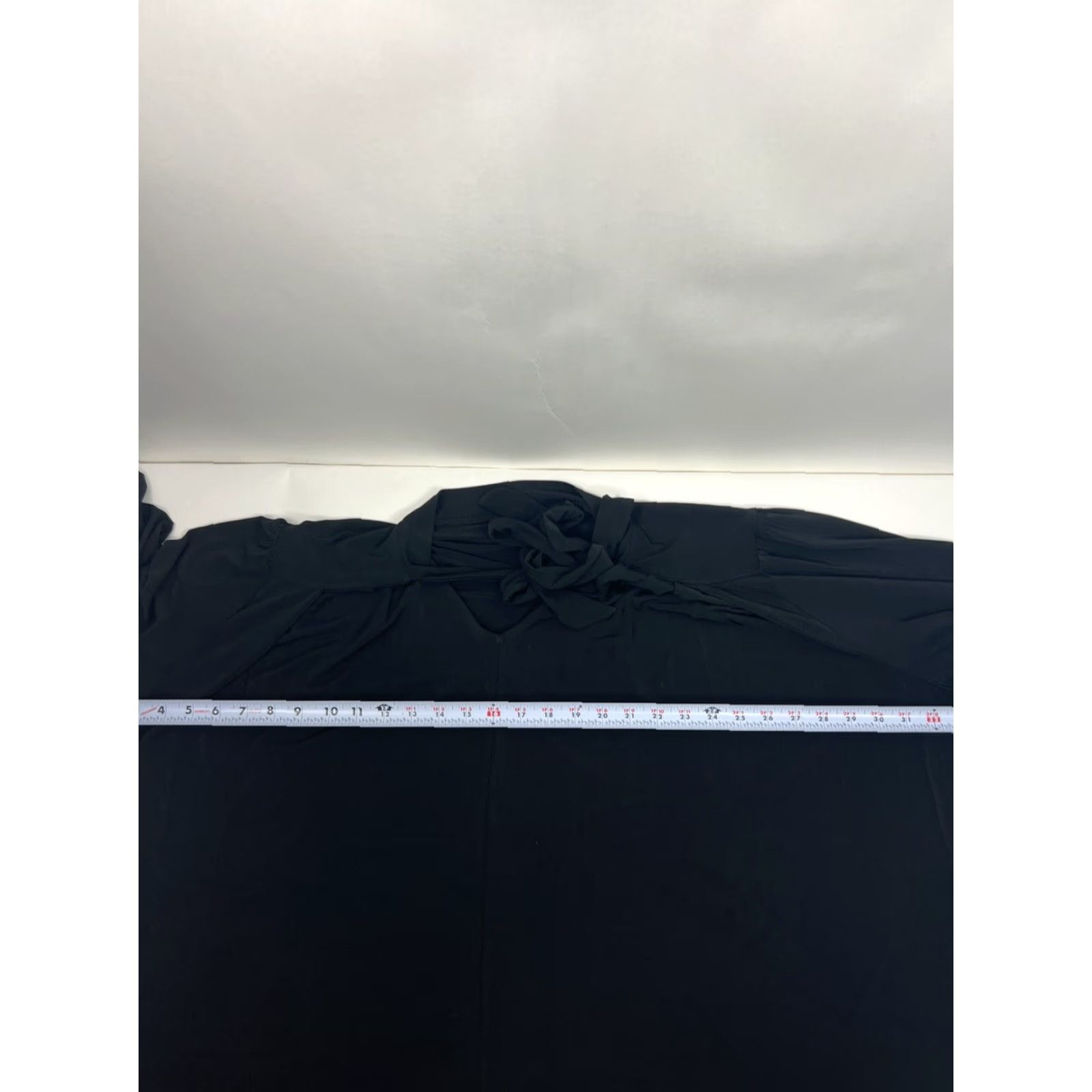 Jessica London Blouse Women's Plus Sz 30/32 Black V-Neck With Tie Long Sleeve