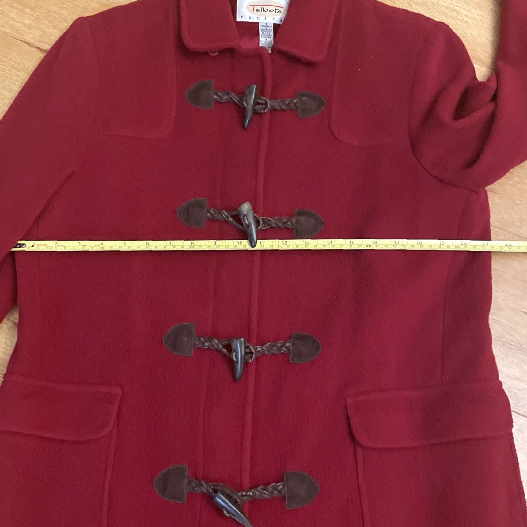 Talbots VINTAGE Talbots Womens Pea Coat Red 8P 100% Wool Long Toggle Leather USA Winter Lined Size M / US 6-8 / IT 42-44 - 5 Thumbnail