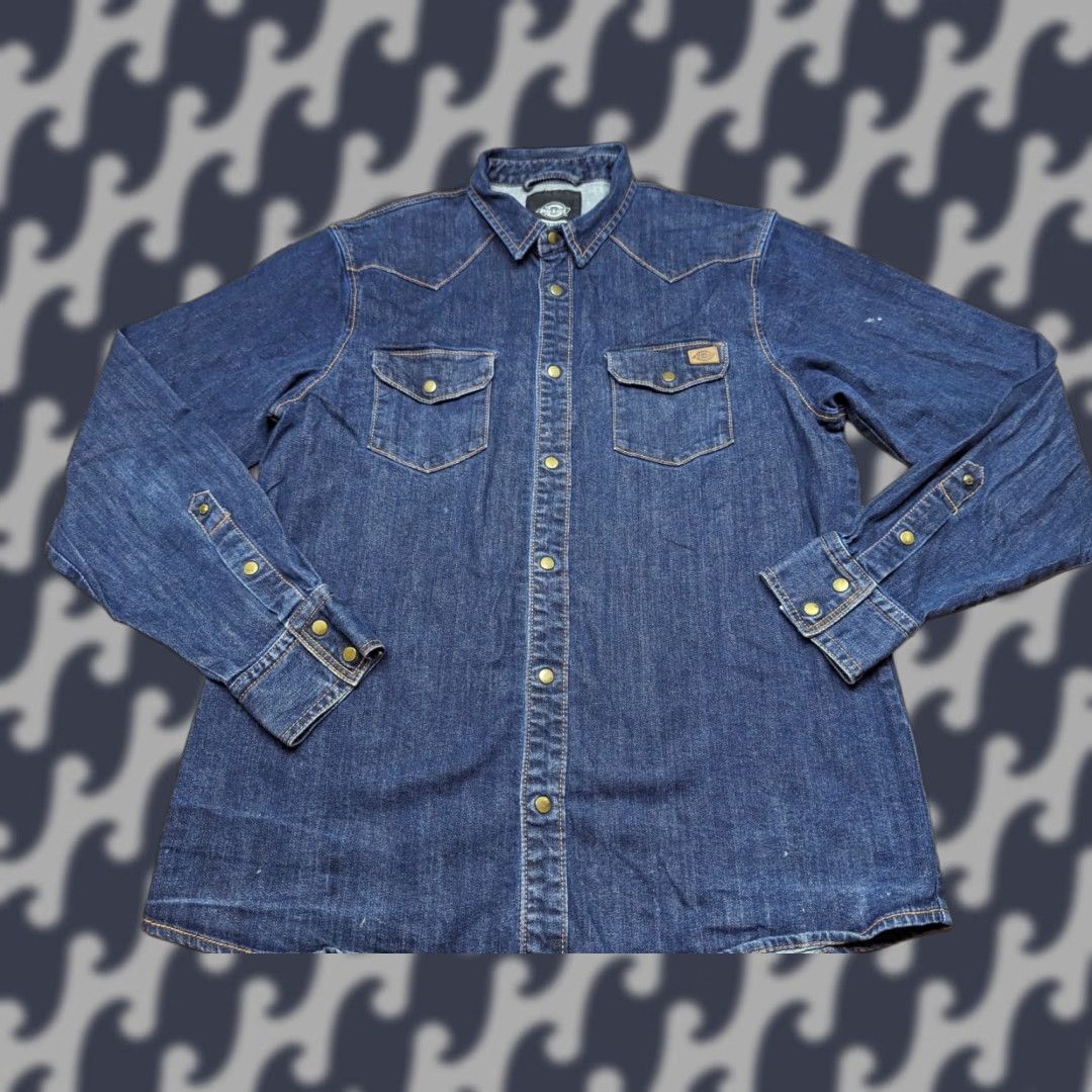 Dickies Dickies Denim Jacket Mens Large Dark Wash Pockets Lightweight Trucker Buttons Jacket Vintage Dickies Mens Blue 90s Streetwear Mens Size US L / EU 52-54 / 3 - 1 Thumbnail