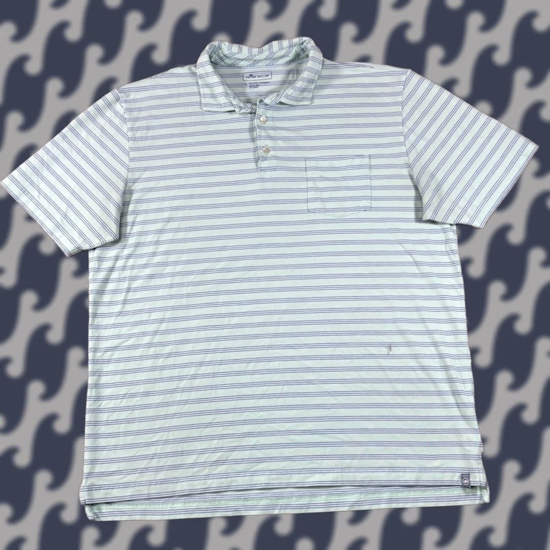 Peter Millar Peter Millar Polo Shirt Striped Blue White Golf Performance Stretch • Mens Large Size US L / EU 52-54 / 3 - 1 Thumbnail