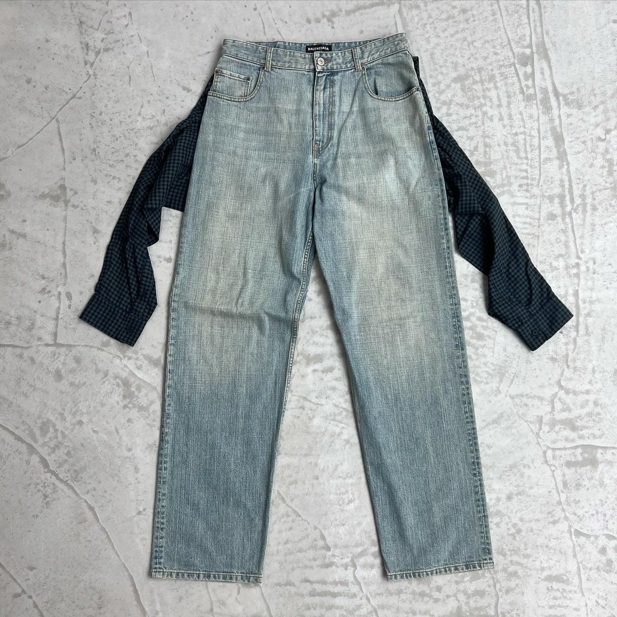 Balenciaga Balenciaga SS21 Hybrid Flannel Shirt Denim Jeans Size US 31 - 1 Thumbnail