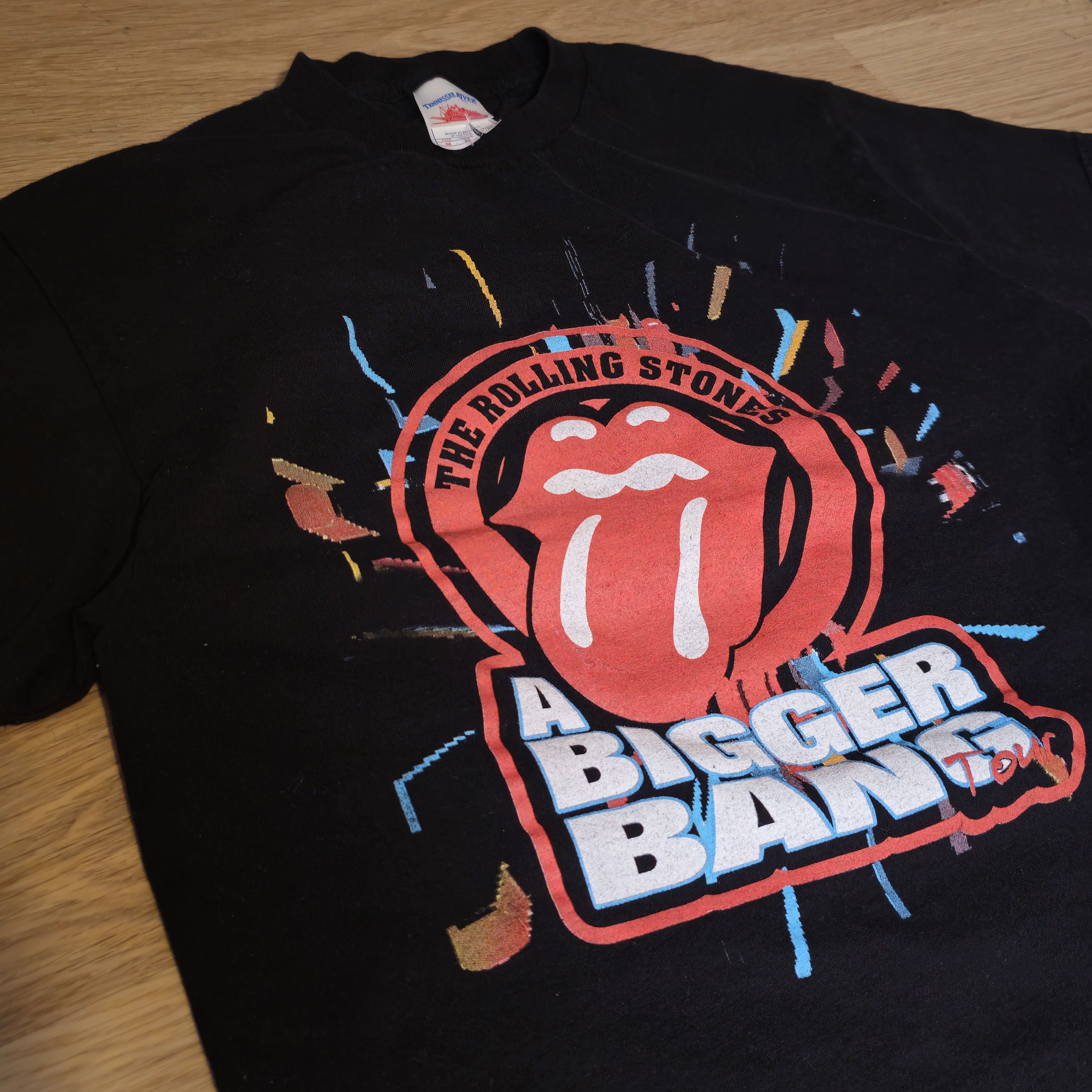 Rolling Stones Vintage British Tongue T-Shirt - Men's Graphic Tee, Charcoal, Large