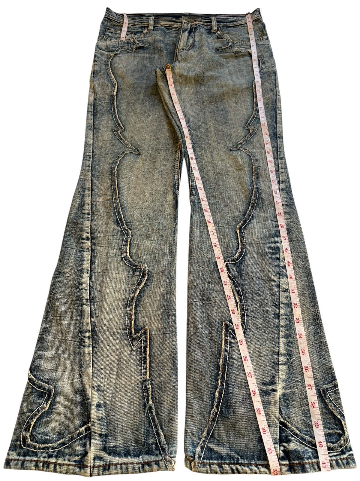 semanticdesign Vintage Semantic Design Flame Style Spiral Leg Flare Jeans Size US 32 / EU 48 - 14 Thumbnail
