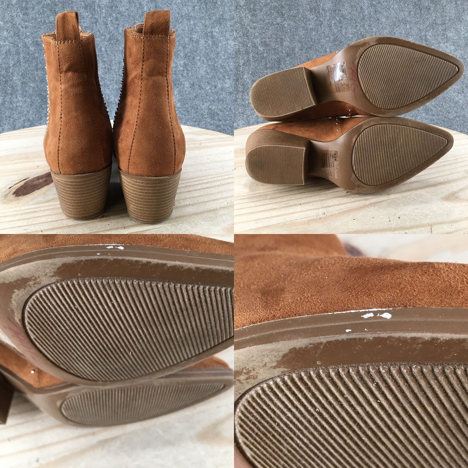 Vintage Maurices Audra Studded Pointed Toe Ankle Booties Brown Boots Womens 9.5 M Heel Mid Block Leather Fatigue? Size US 10 / IT 40 - 8 Thumbnail
