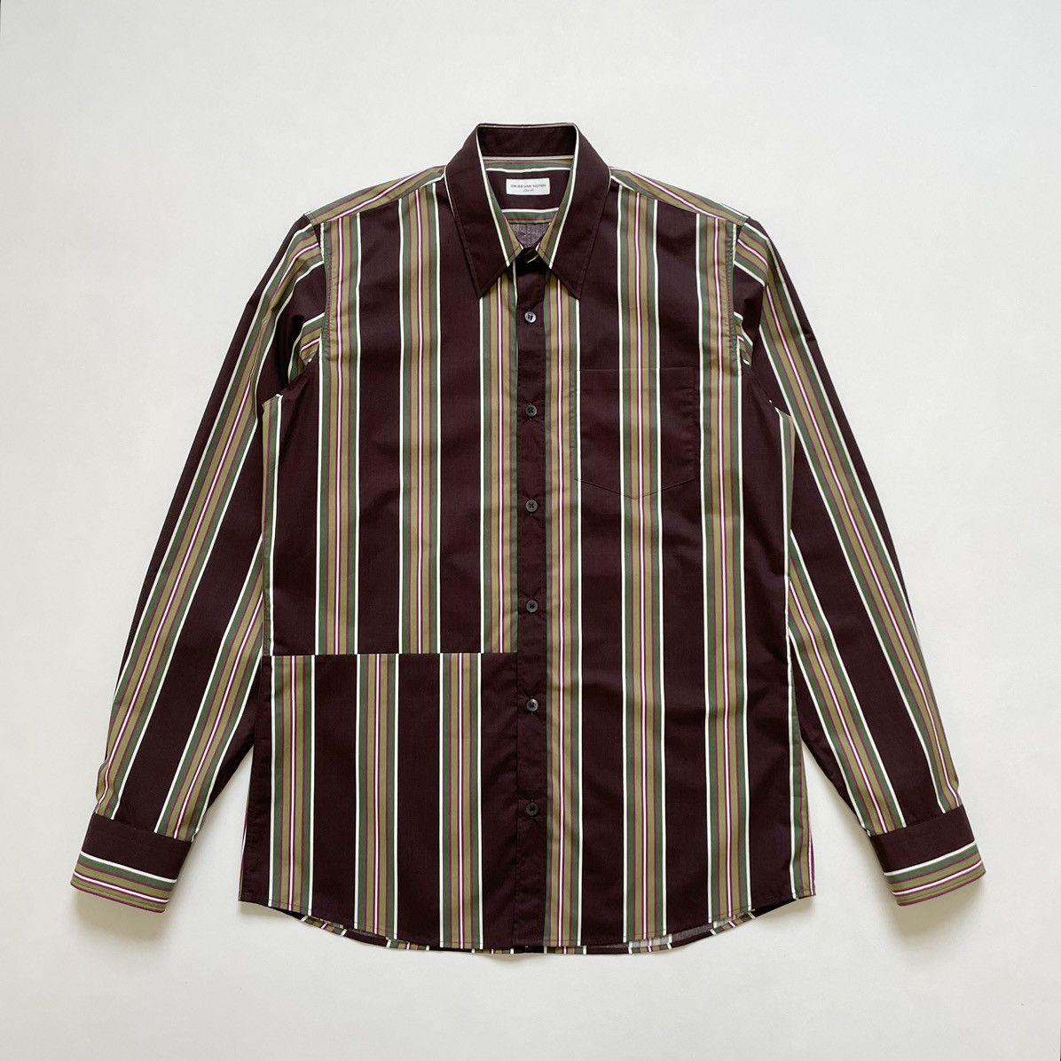 Pre-owned Dries Van Noten Sample Panelled 70's Stripe Shirt In Purple