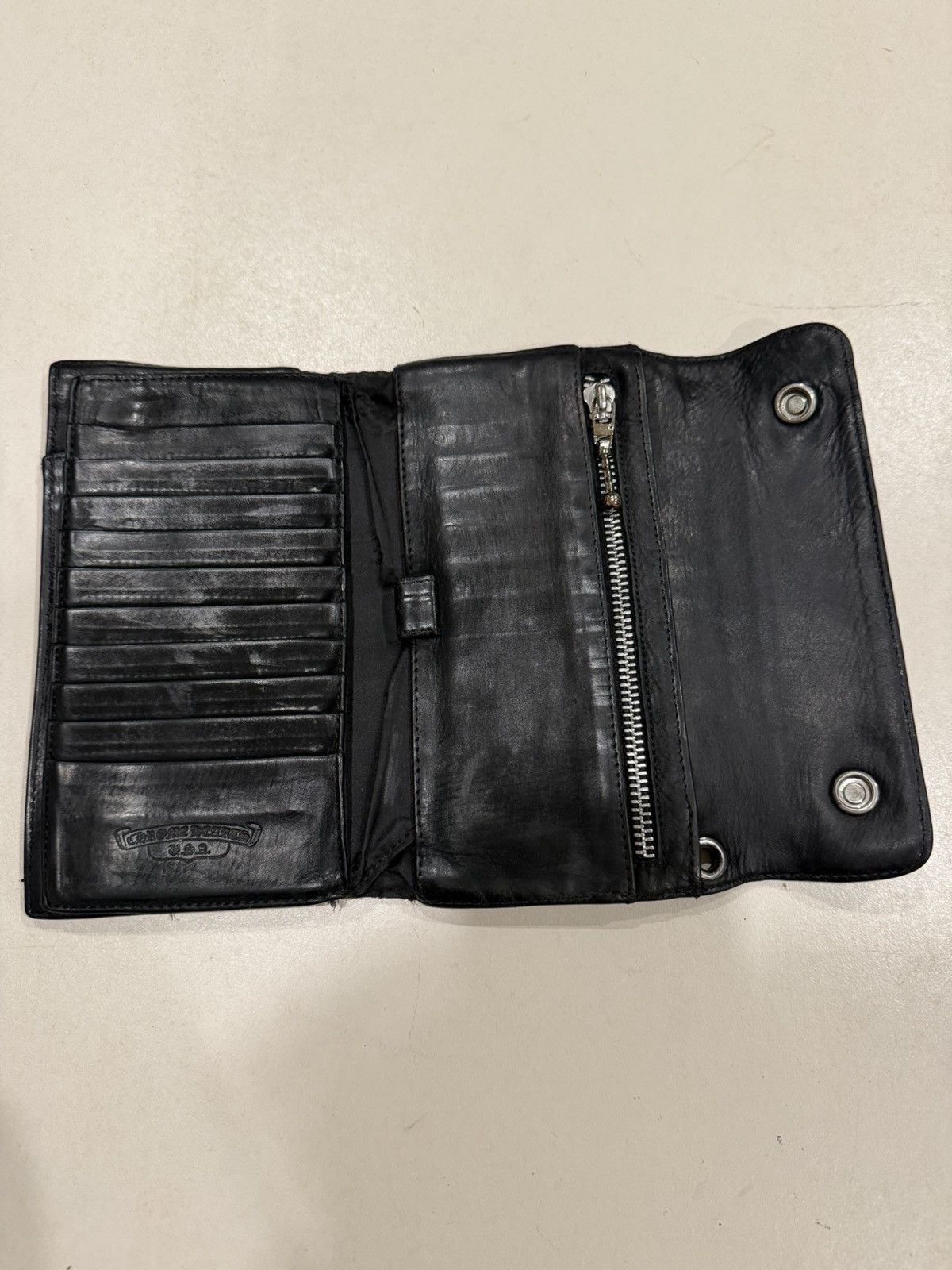 Chrome Hearts Chrome Hearts Black Leather Wave Wallet Silver Cross Balls Size ONE SIZE - 6 Thumbnail