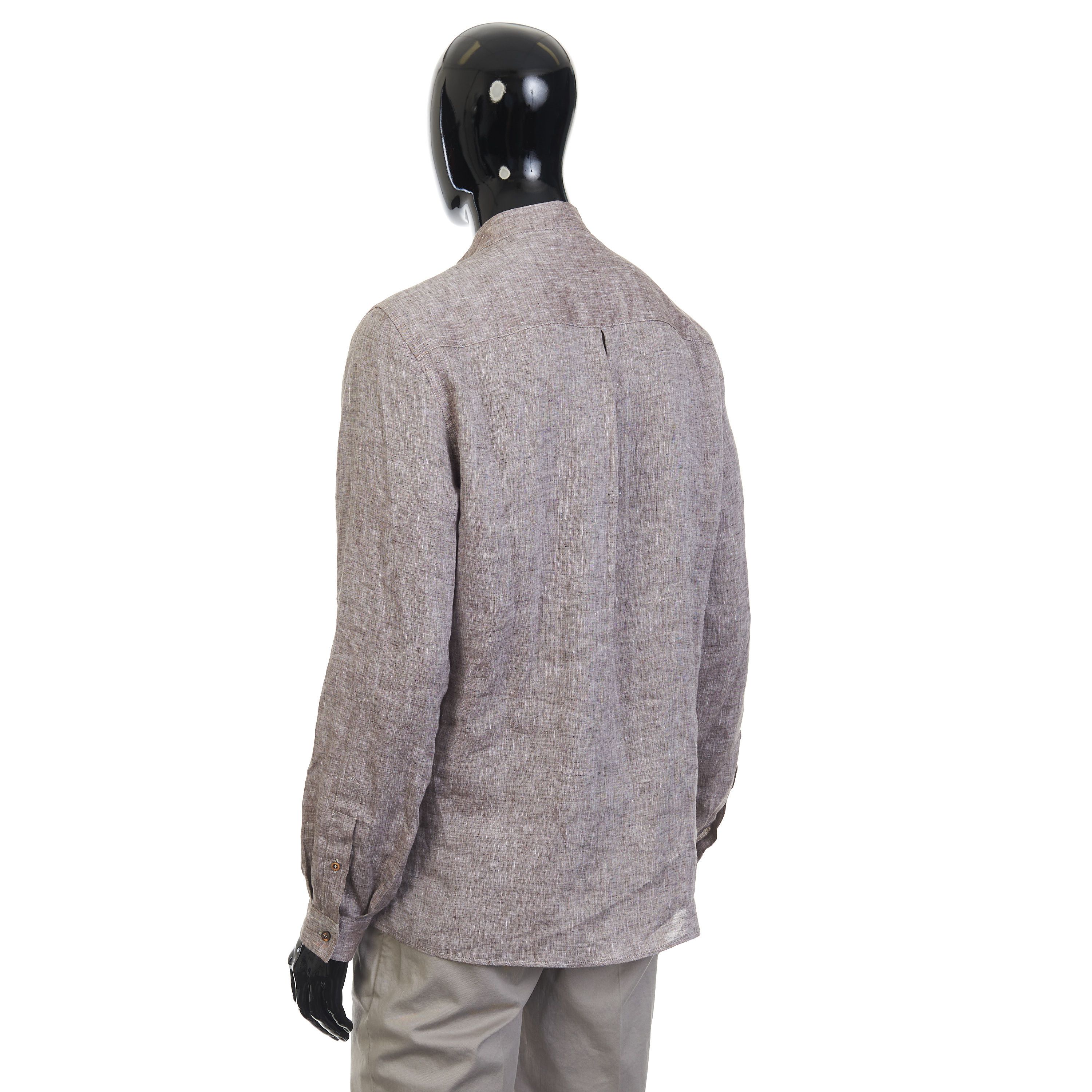Brunello Cucinelli Brown Linen Shirt - Mandarin Collar, Easy Fit Size US S / EU 44-46 / 1 - 4 Thumbnail