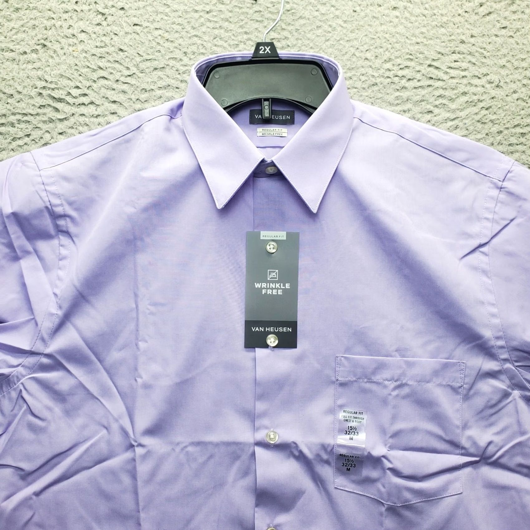 Van Heusen Van Heusen Dress Shirt Men M Purple Regular Button-Down Wrinkle Free 15.5 Neck Long Sleeve Solid Shirt Mens Size 40R - 5 Thumbnail