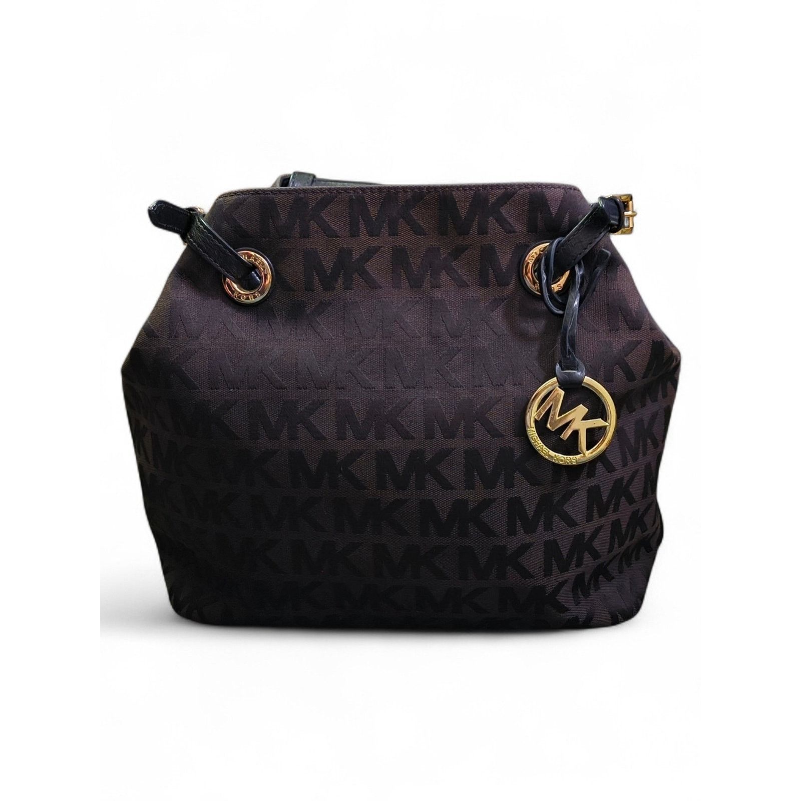 Michael Kors Michael Kors Black MK Monogram Shoulder Bag Gold Hardware Size ONE SIZE - 1 Thumbnail
