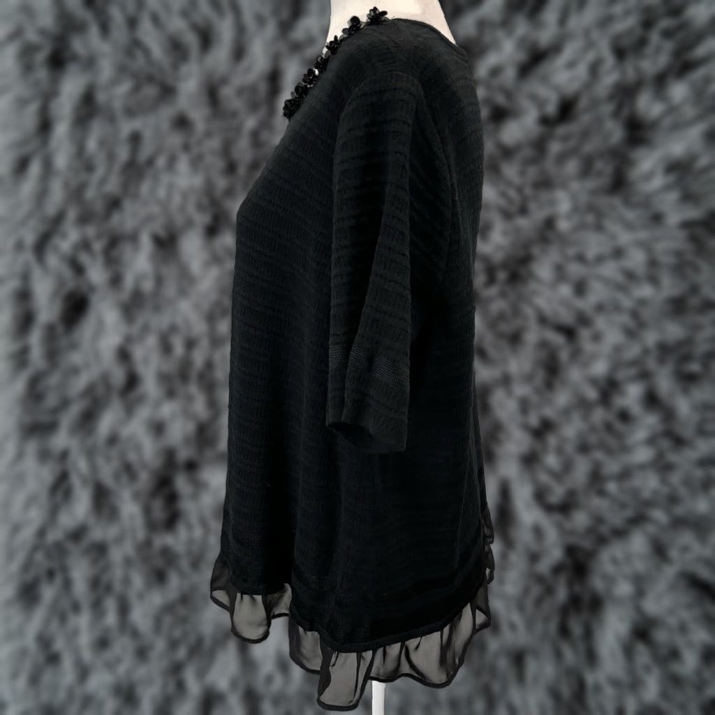 Vintage Ming Wang Sweater Womens Large Black Ruffle Beaded Knit Pullover Round Neck Short Sleeve Classic Size L / US 10 / IT 46 - 1 Thumbnail