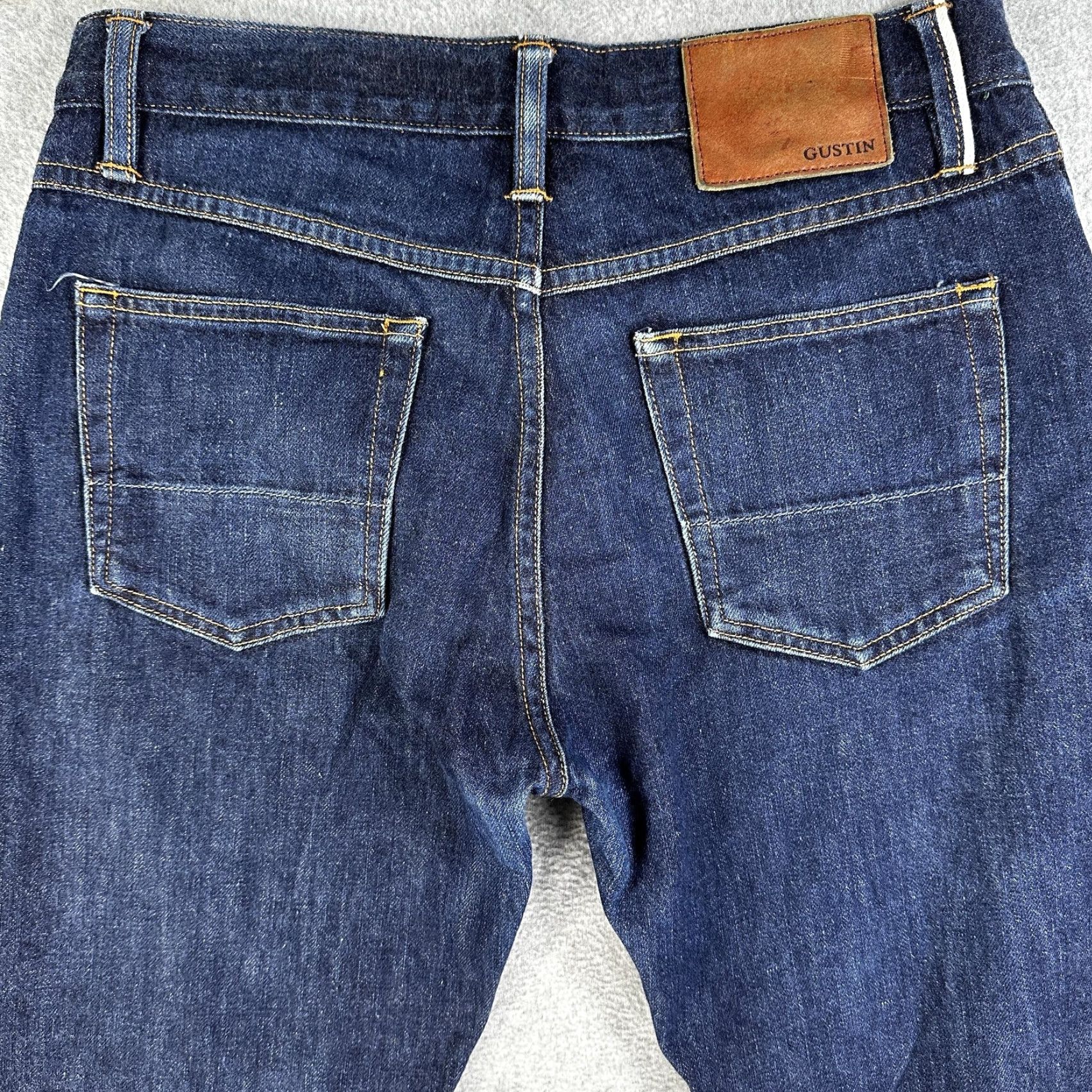 Gustin Gustin Jeans Blue Selvedge Denim Slim Taper Button Fly Raw Mens 31x32 Size US 31 - 7 Thumbnail