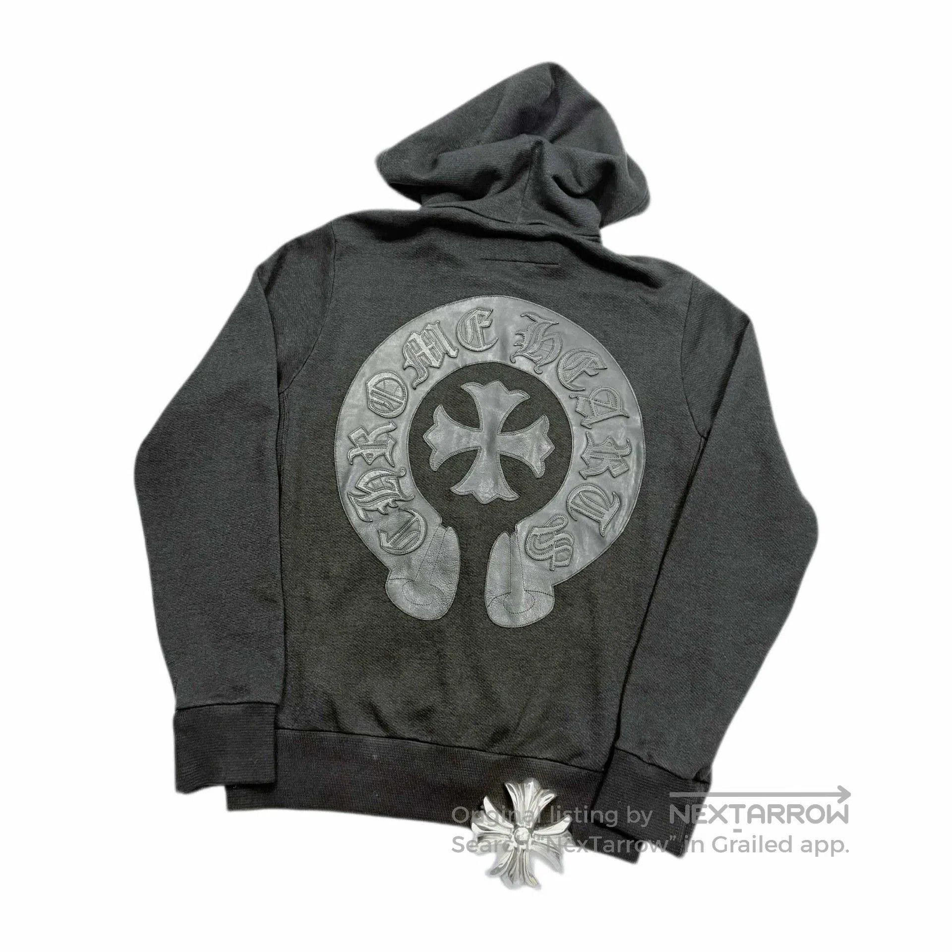 chrome hearts black leather zip hoodie.