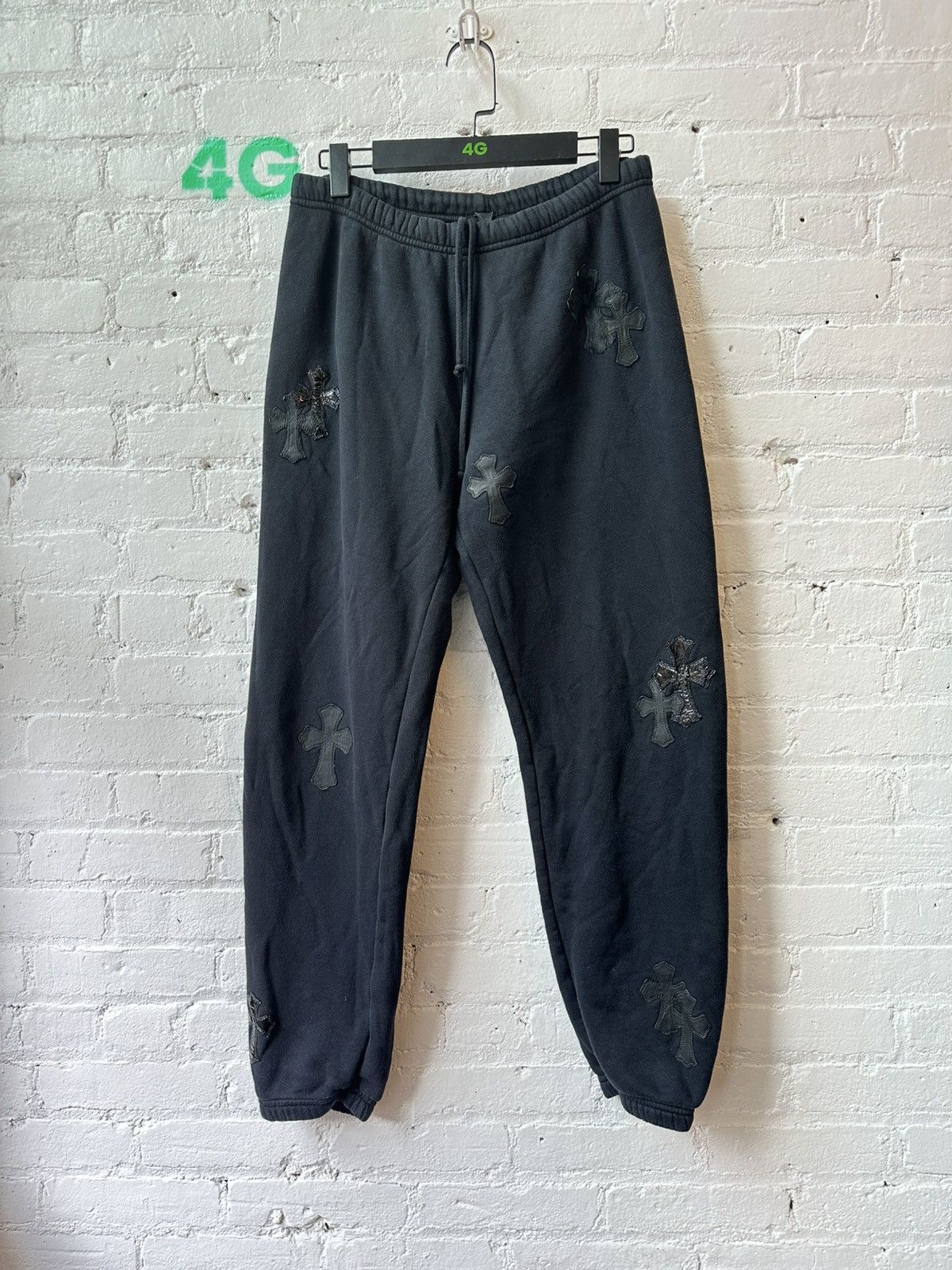 Chrome Hearts CHROME HEARTS LEATHER CROSS PATCH SWEATS M-XL Size US 30 / EU 46 - 1 Thumbnail