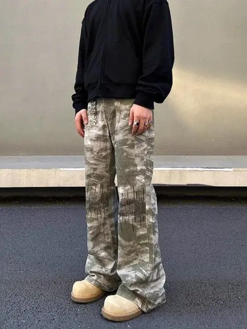 Jean Camo Stacked Flare Wide Leg Pants Size US 30 / EU 46 - 3 Thumbnail