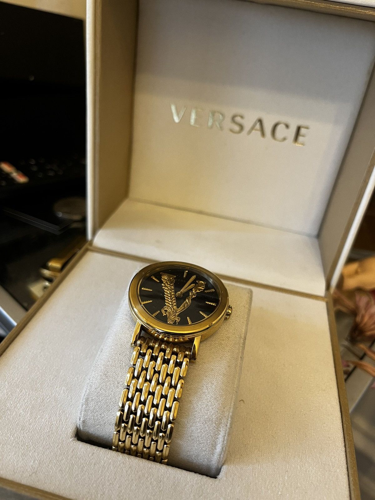 Versace Versace Virtus Quartz Black Dial Gold Watch Size ONE SIZE - 1 Thumbnail