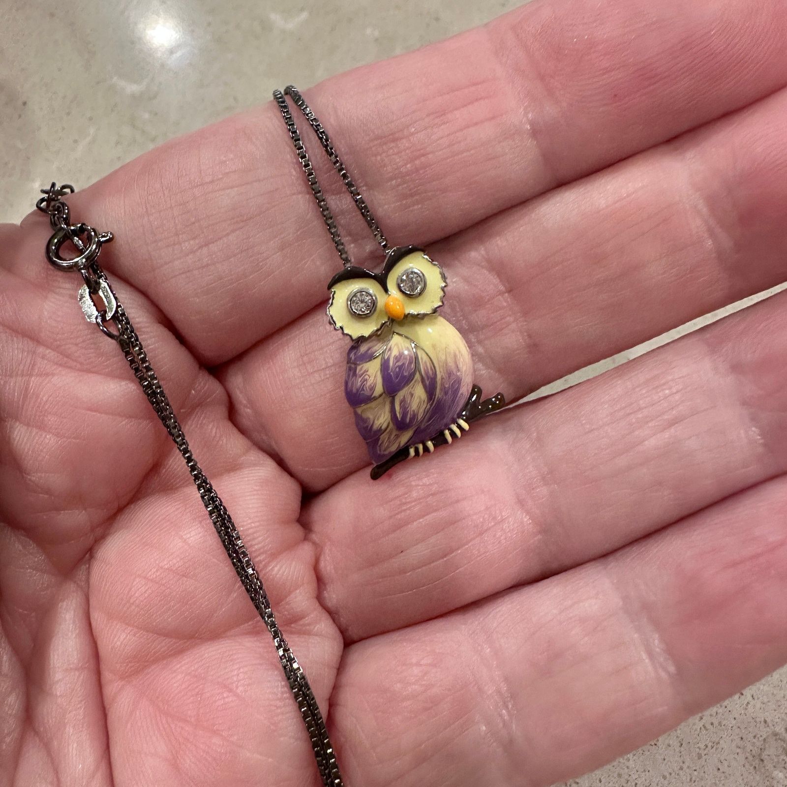 The Unbranded Brand Sterling Silver Hand-Painted Modish Owl Necklace Size ONE SIZE - 2 Thumbnail
