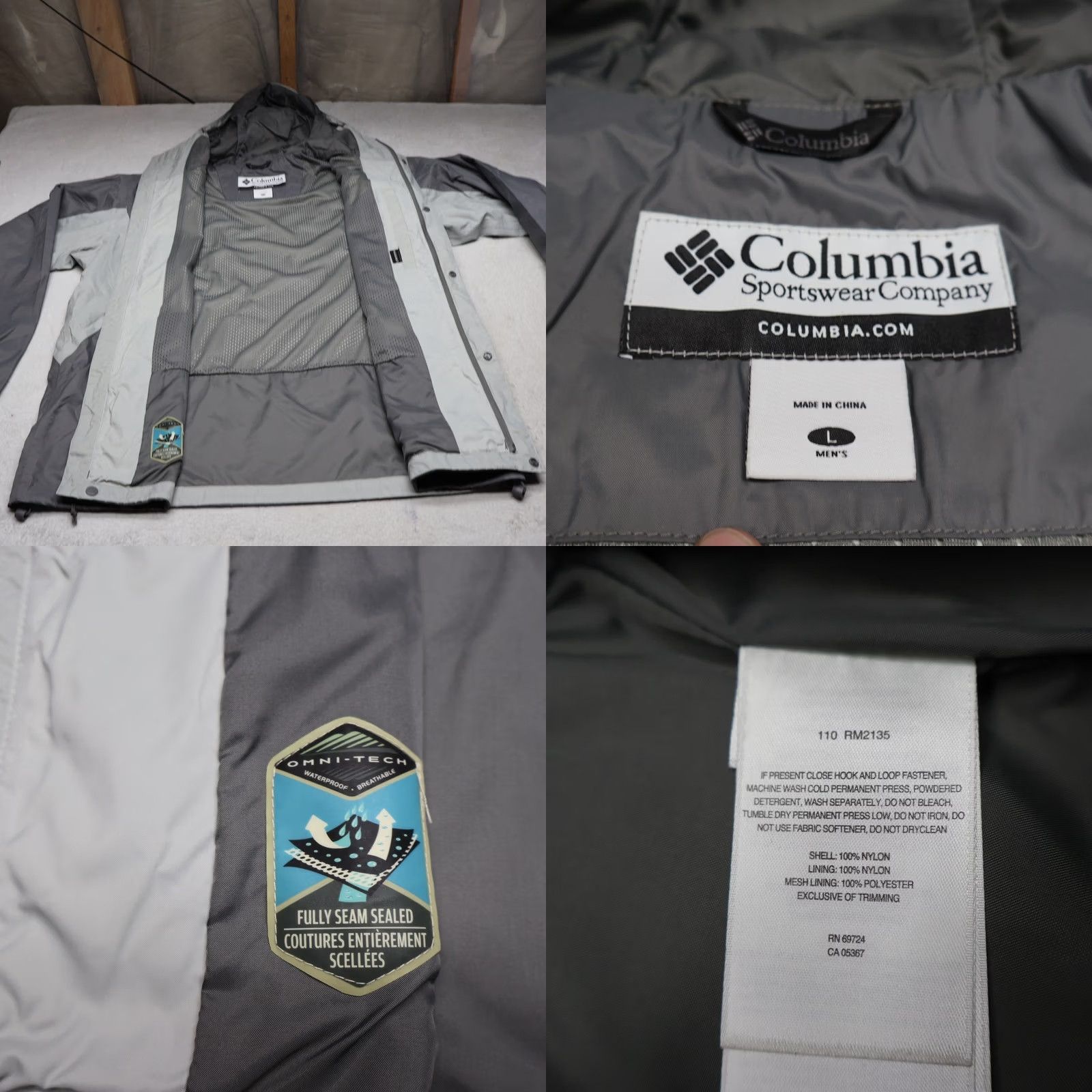 Rains Columbia Jacket Mens Large Gray Hooded Waterproof Full Zip Wind Rain Outdoor Size US L / EU 52-54 / 3 - 8 Thumbnail