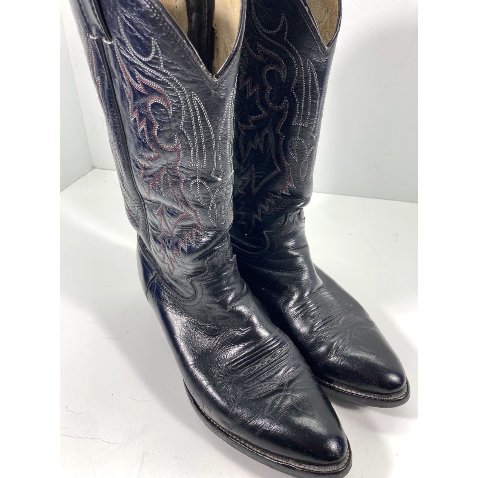Justin Boots VINTAGE Justin Boots Men Black Leather Western Western Boot EE Wide 8.5 Cowboy Style Leather Outsole United States Mens Size US 9 / EU 42 - 2 Thumbnail