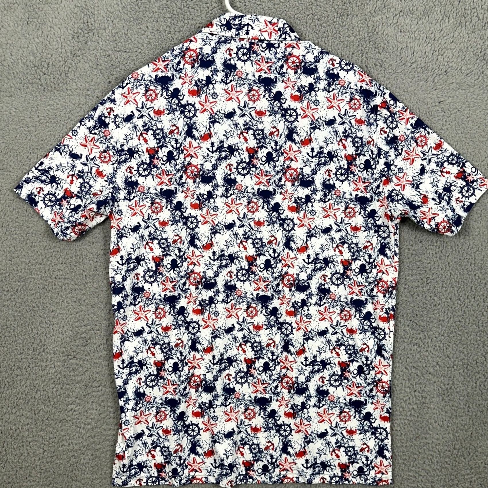 Vintage 1764 Golf Polo Shirt Mens Medium White Geometric Pattern Breathable Short Sleeve Collared Sport Stretch Rugby Size US M / EU 48-50 / 2 - 3 Thumbnail