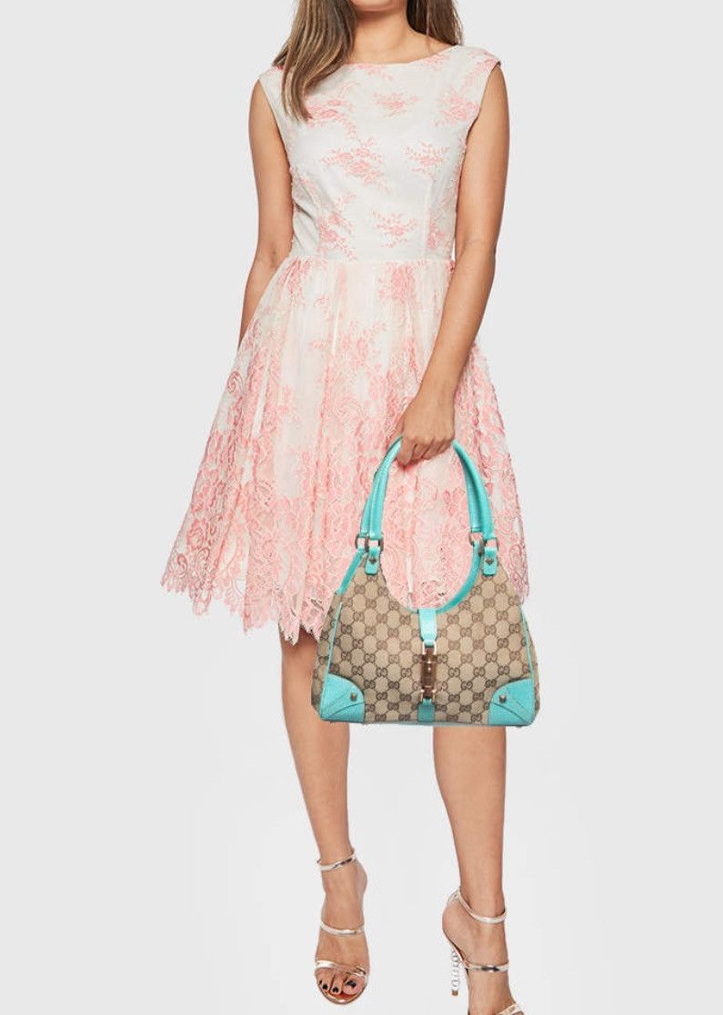 Gucci Gucci Beige/Turquoise GG Canvas and Leather Jackie O Hobo Size ONE SIZE - 11 Thumbnail