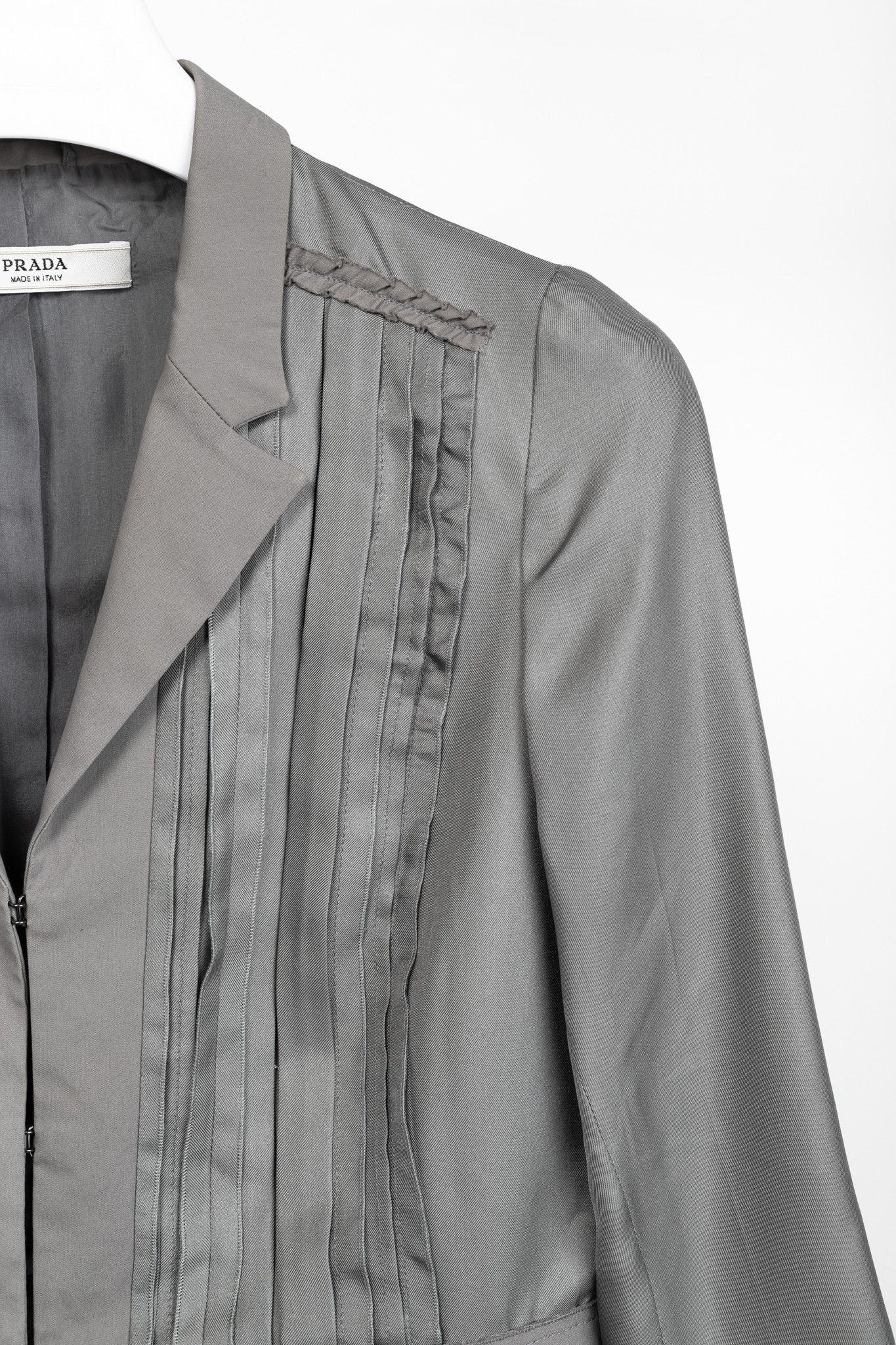 Prada Prada Grey Silk & Cotton Pintuck Blazer Size M / US 6-8 / IT 42-44 - 5 Thumbnail