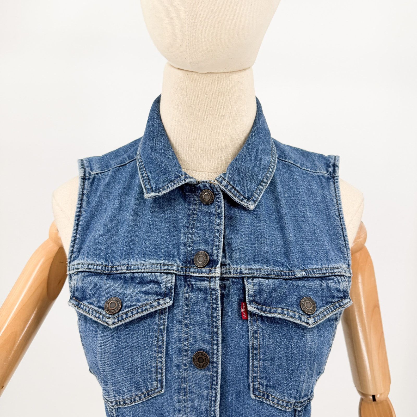 Levi's Levi's Blue 100% Cotton Sleeveless Denim Mini Shirt Dress Size S / US 4 / IT 40 - 2 Thumbnail