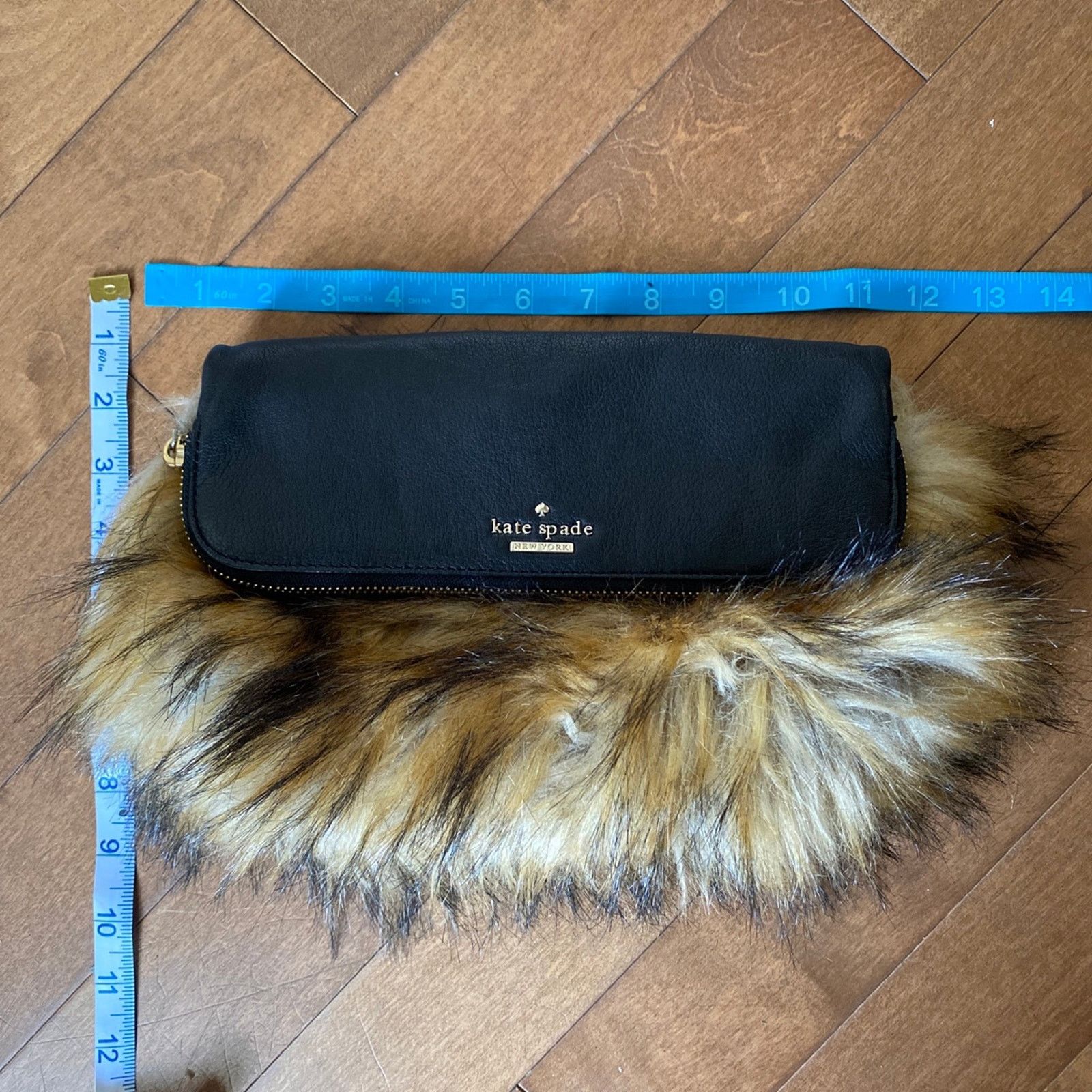 Kate Spade Black/Brown Faux Fox fur Leather Belles Clutch