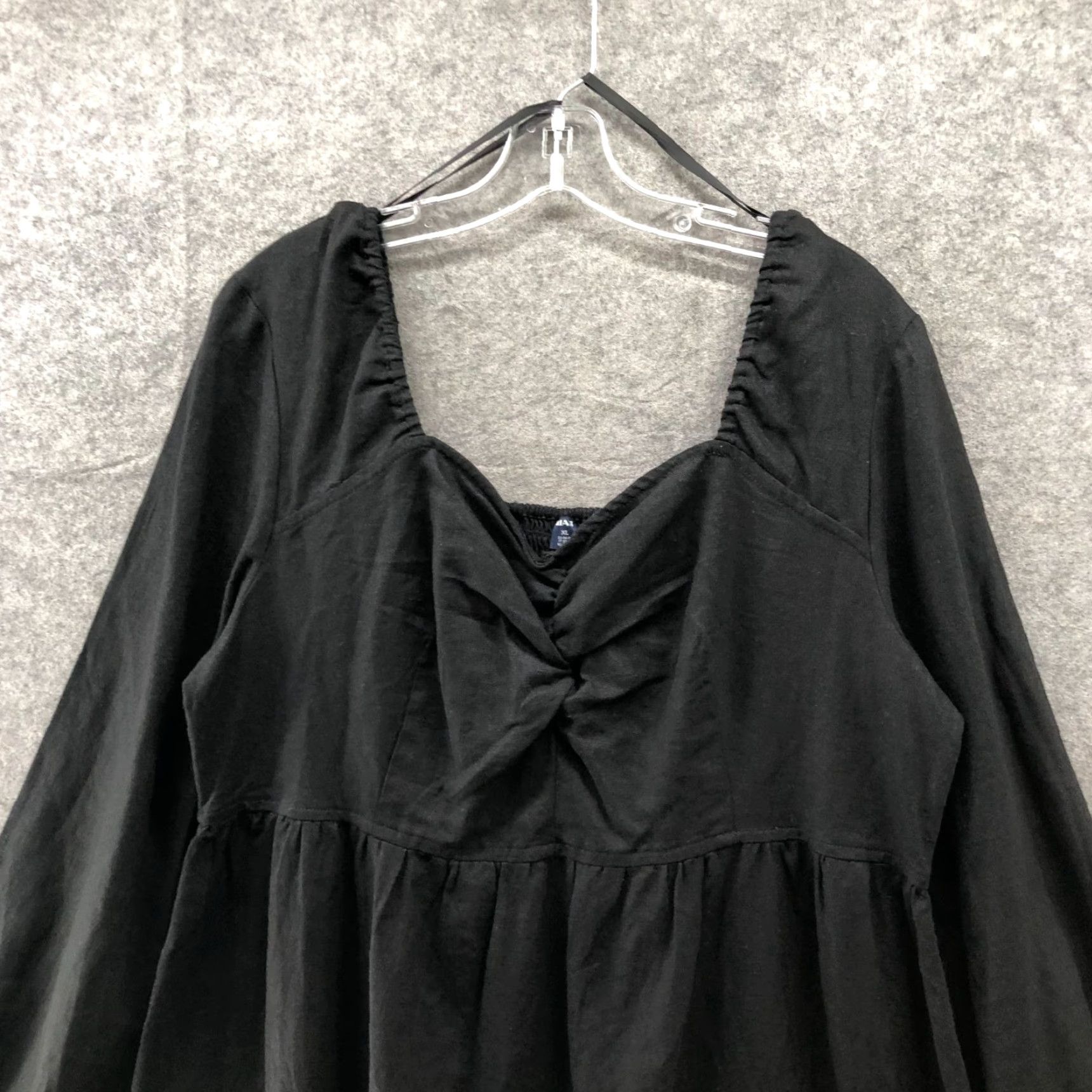 Vintage Kiabi Linen Blend Long Sleeve Dress XL Black Knee Length Smocked Sweetheart Dress Women Size XL / US 12-14 / IT 48-50 - 3 Thumbnail