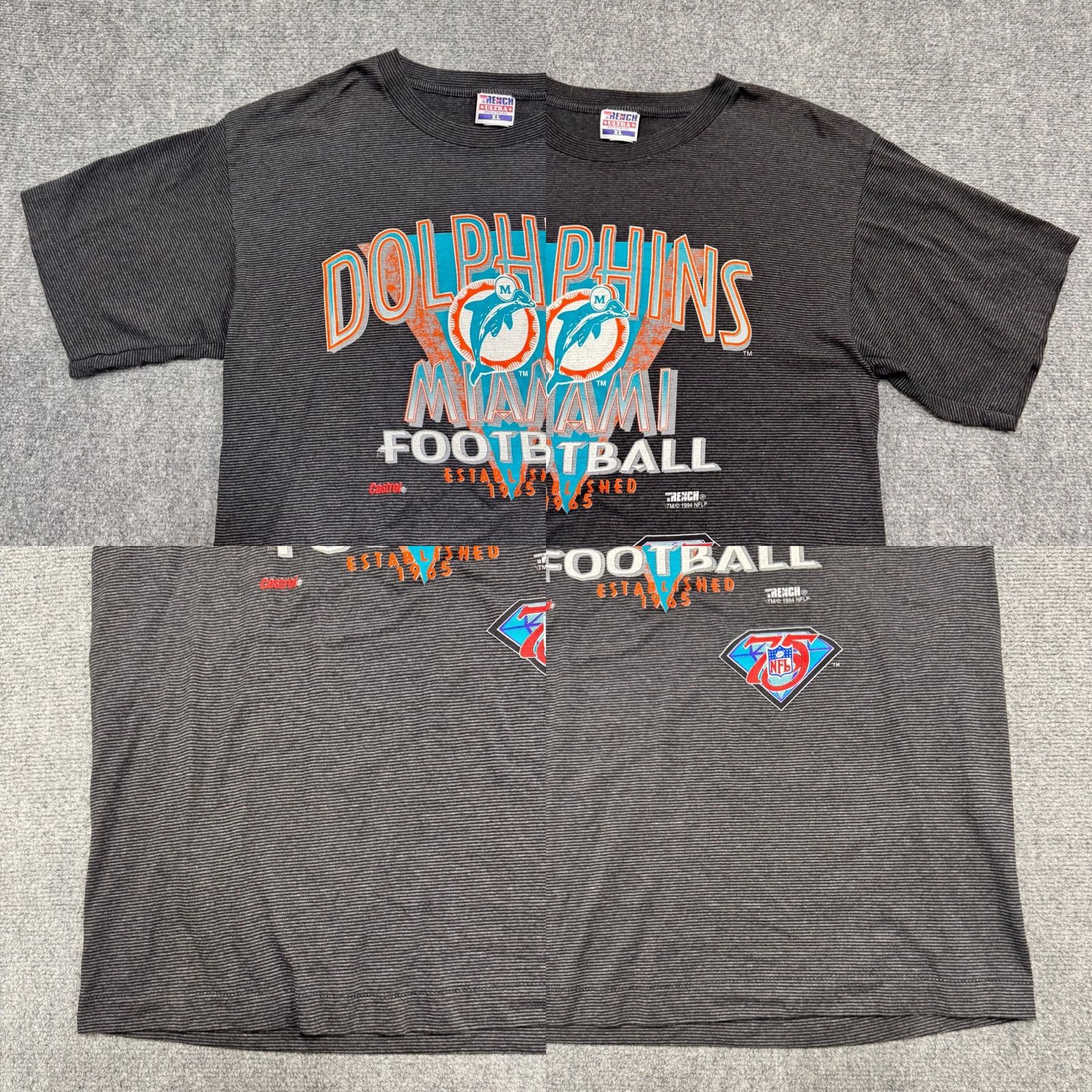 NFL VTG Trench Ultra Miami Dolphins Shirt Men's XL NFL 75th Gray Black Football Logo 1994 Distressed Quality Mens XL Size US XL / EU 56 / 4 - 9 Thumbnail