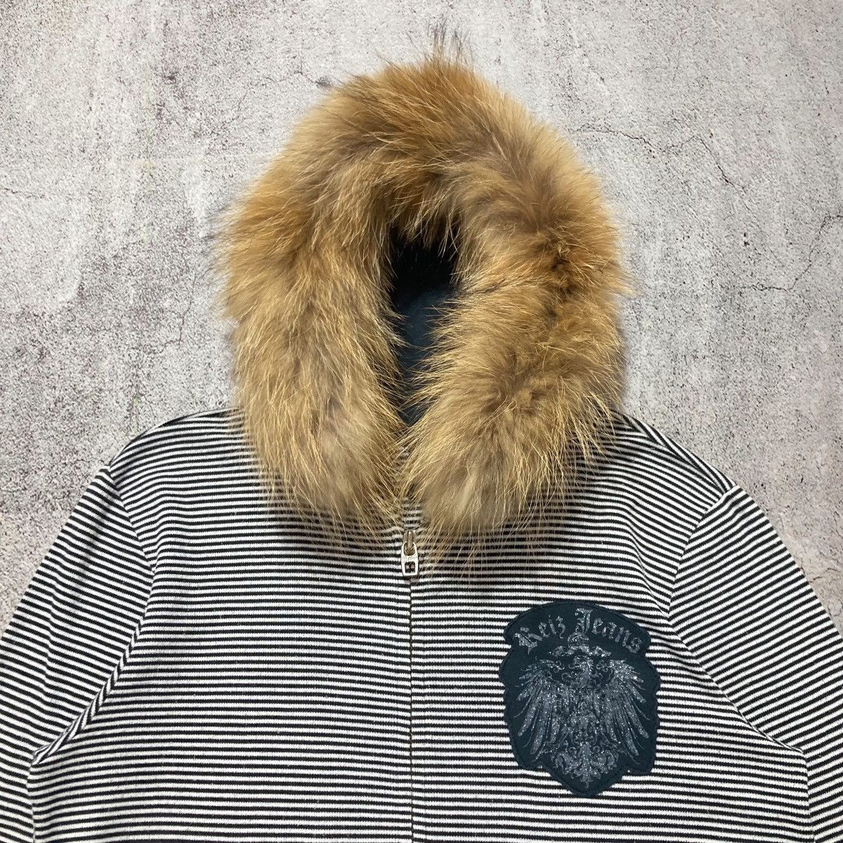 Japanese Brand 2000s Reiz Jeans Poem Striped Fur Ziphoodie Punk Lgb Style Size US M / EU 48-50 / 2 - 4 Thumbnail