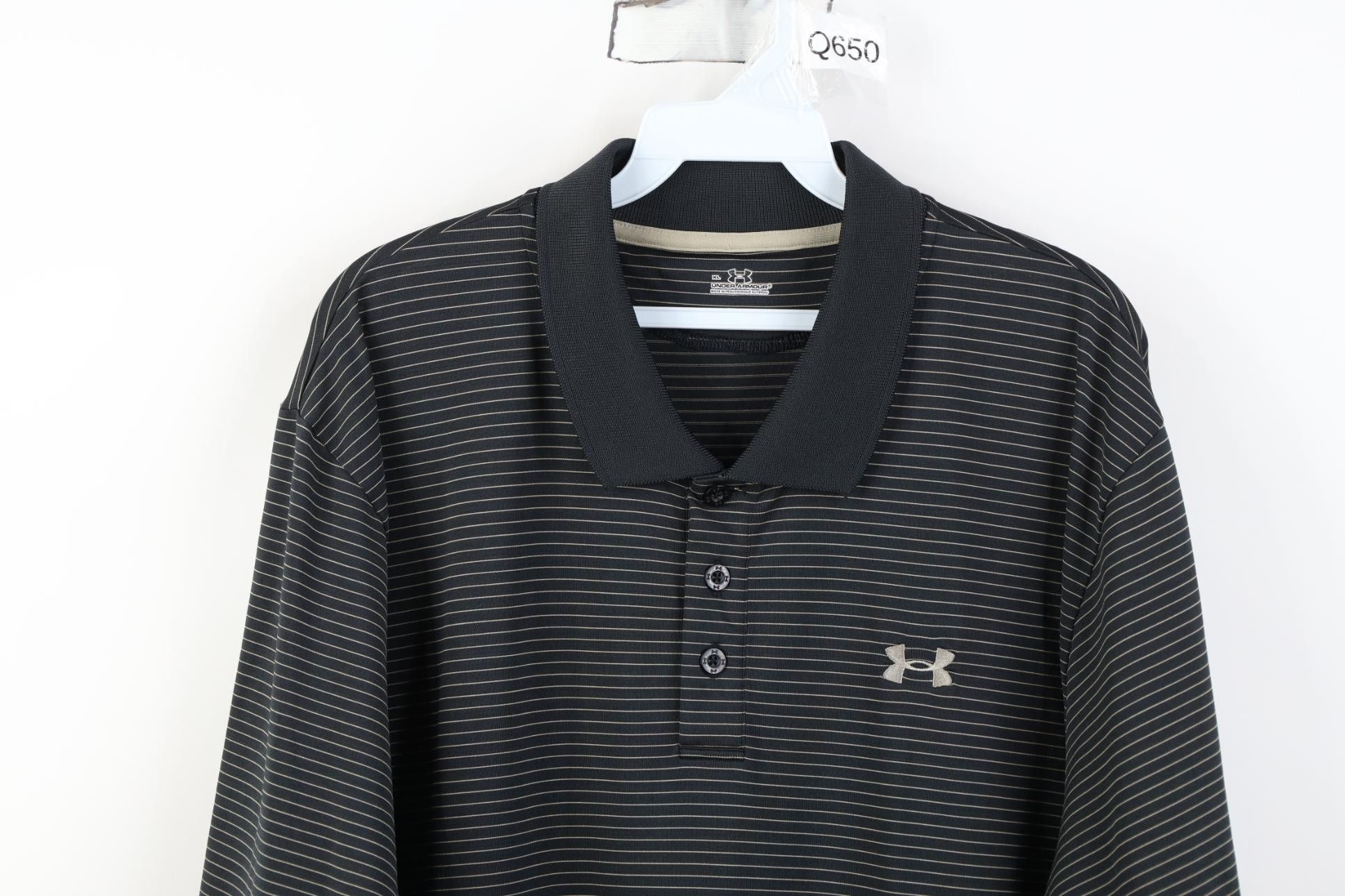 Under Armour Under Armour Pinstriped Collared Golfing Polo Shirt Black Size US XL / EU 56 / 4 - 2 Thumbnail