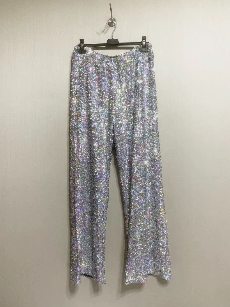 Dries Van Noten Dries Van Noten Iridescent Sequin Wide-Leg Pants - dmc Size US 31 - 1 Thumbnail