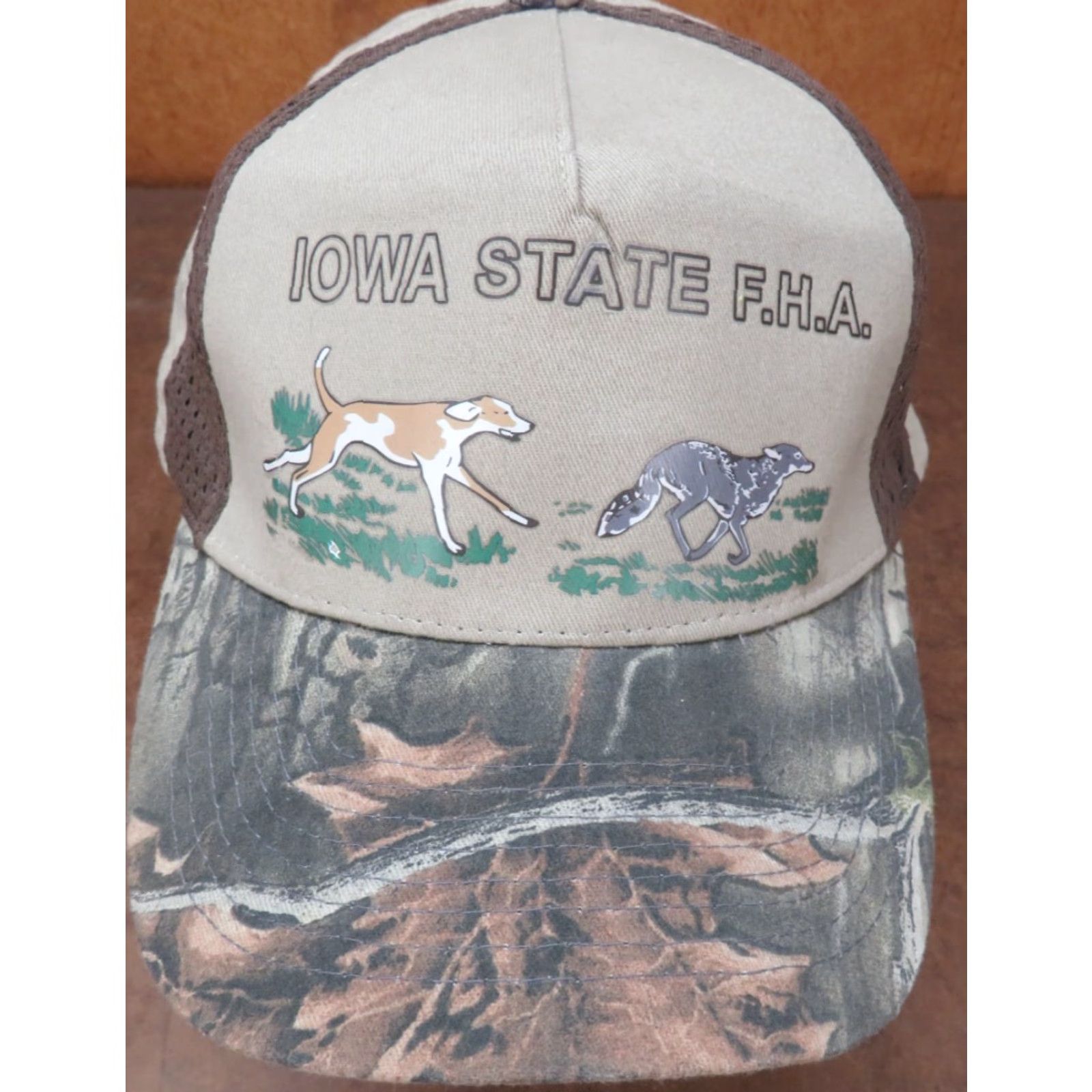 Vintage VTG Camo Iowa State F.H.A. Hound Fox Hunting Baseball Trucker Cap Hat HaT Adjustable Snapback Size ONE SIZE - 2 Thumbnail
