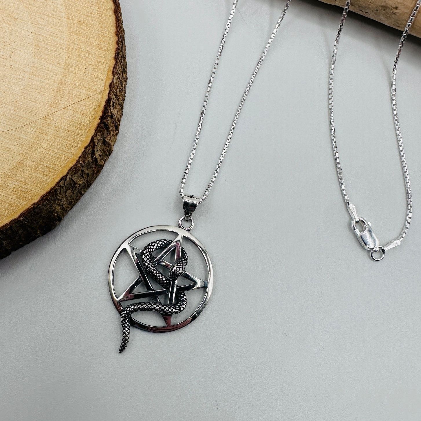 The Unbranded Brand Sterling Silver Snake Pentagram Pendant Necklace-925 Silver Size ONE SIZE - 2 Thumbnail