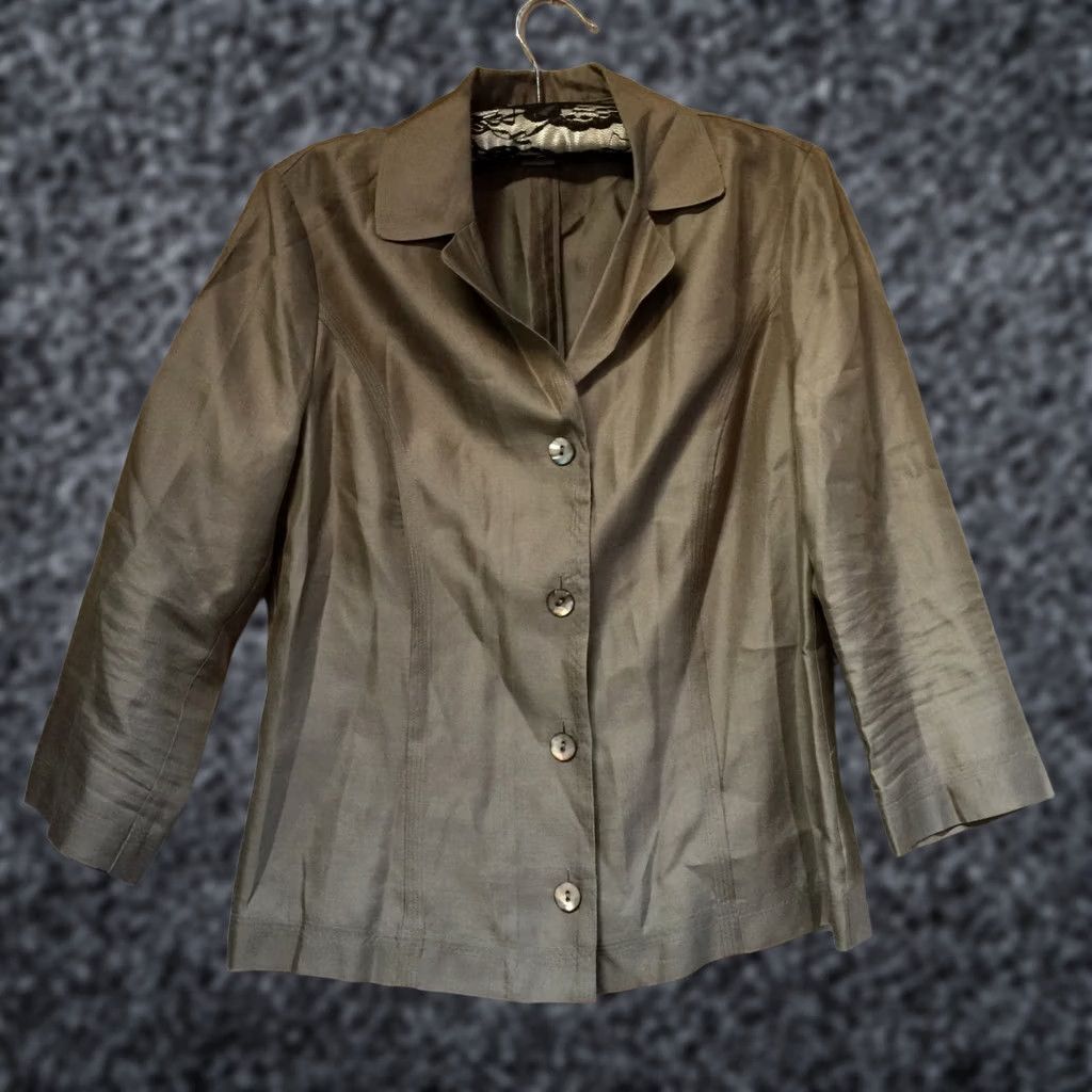 Olive Sigrid Olsen Blazer Jacket 3/4 Sleeve Silk Olive Green Sz 4 Womens Button Front Casual Size S / US 4 / IT 40 - 1 Thumbnail