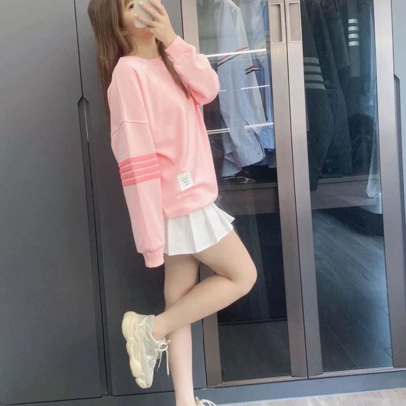 Thom Browne Thom Browne Pink cotton round neck long sleeve hoodie Size S / US 4 / IT 40 - 8 Thumbnail